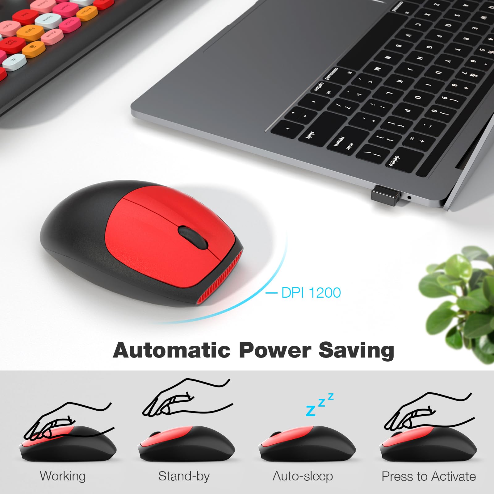 Meidosa Wireless Keyboard And Mouse Combo, Cute Colorful Keyboard Mouse Wireless 2.4G Usb Dongle Plug And Play For Pc, Laptop, C