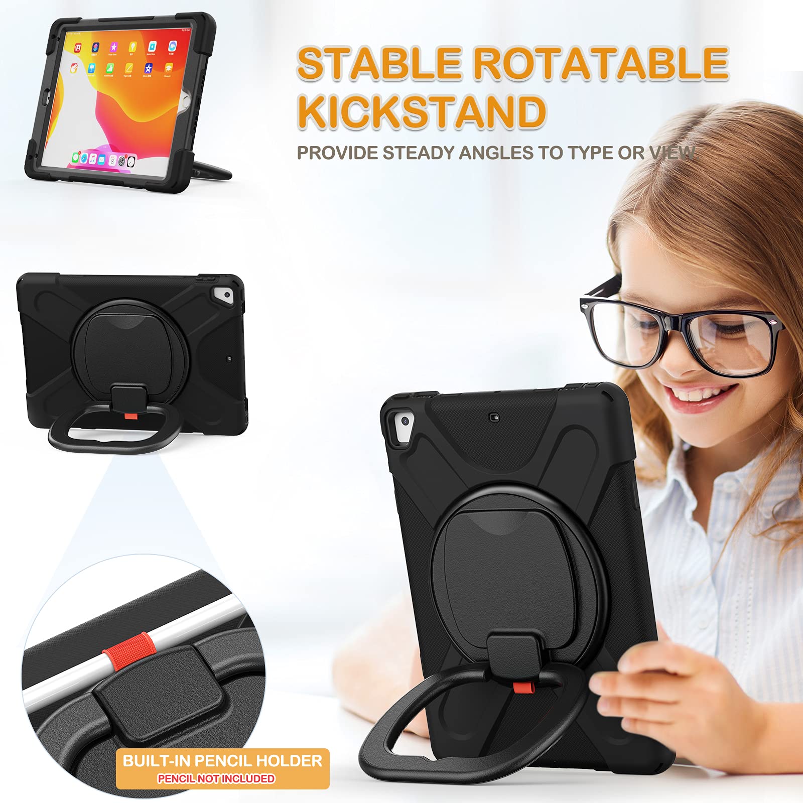 Braecn Kids Case For 9.7    Ipad 6Th/5Th Generation/Ipad Pro 9.7 Inch/Ipad Air 2, Shockproof Silicone Case With Rotatable Grip,