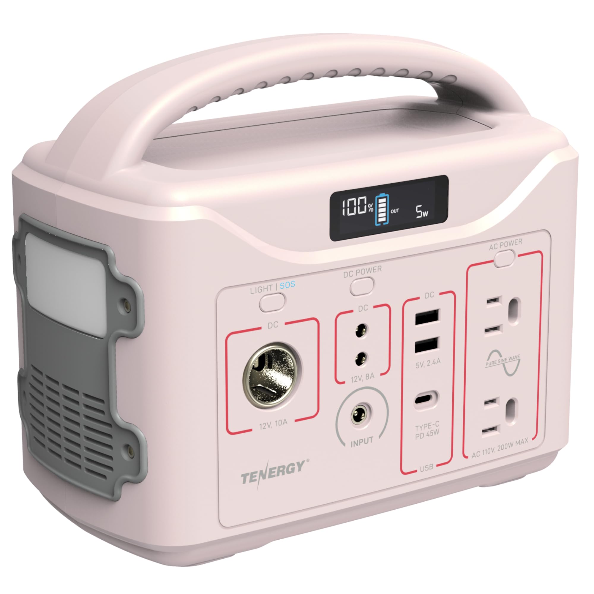 Tenergy T320 Portable Power Station, 300Wh Battery, 110V/200W (Surge 400W) Two Pure Sine Wave AC outputs, USB type C PD 45W, Mob