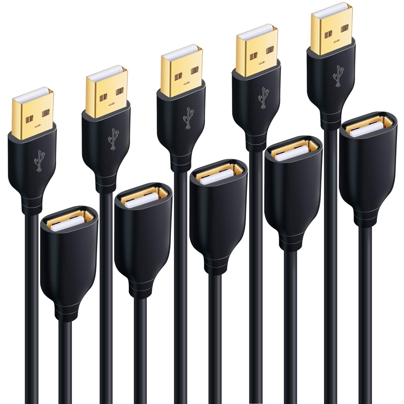 Besgoods Usb Extension Cable, [5Pack] 10 Ft Extra Long Type A Male To Female Usb 2.0 Extender Cord Usb A Charging & Data Transfer For Keyboard, Mouse, Printer, Flash Drive, Hard Drive, Phone   Black