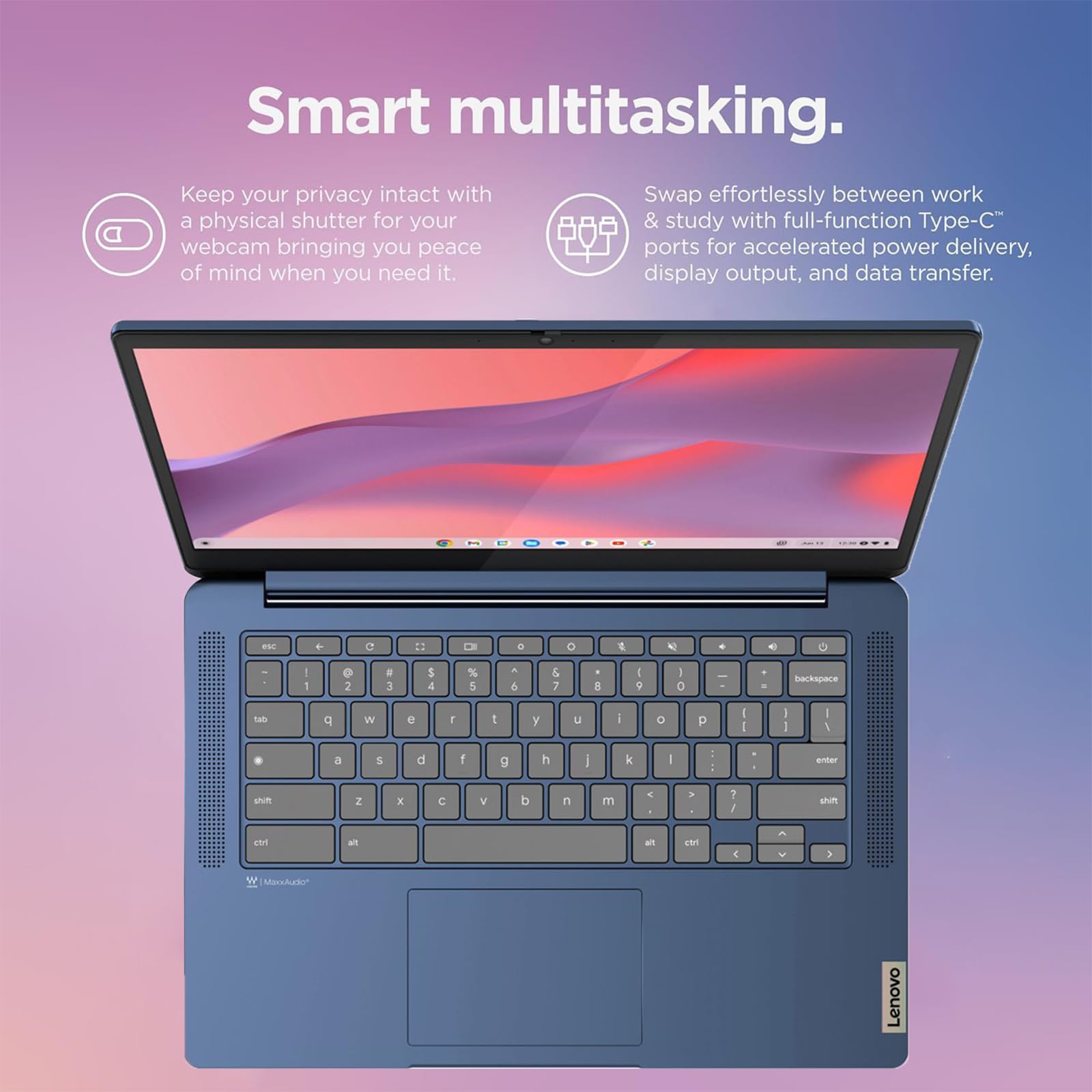 Lenovo Ideapad Slim 3 Chromebook Laptop, 14 Fhd Touchscreen Laptop, Mediatek Kompanio 520, 4Gb Ram, 64Gb Emmc, Wi-Fi 6, Chrome O