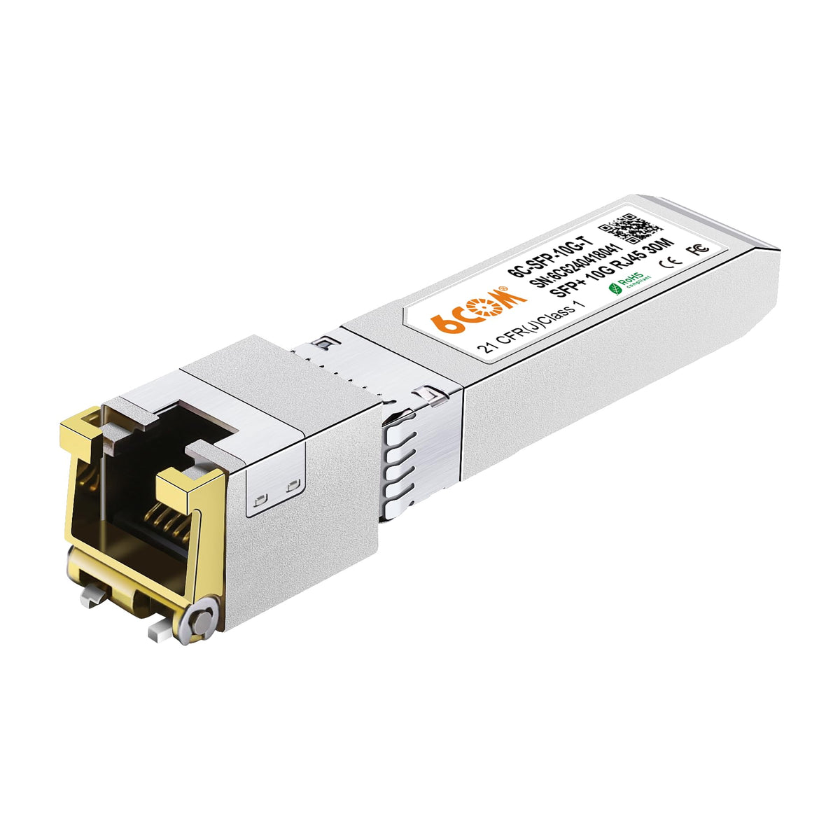 6COM 10GBase-T SFP+ Transceiver, 10G SFP+ to RJ45 Copper Module, CAT.6a/7, up to 30 Meters, compatible for Cisco SFP-10G-T-S, Ubiquiti uacc-cm-rj45-mg, D-Link, Supermicro, MikroTik S+RJ10 and More