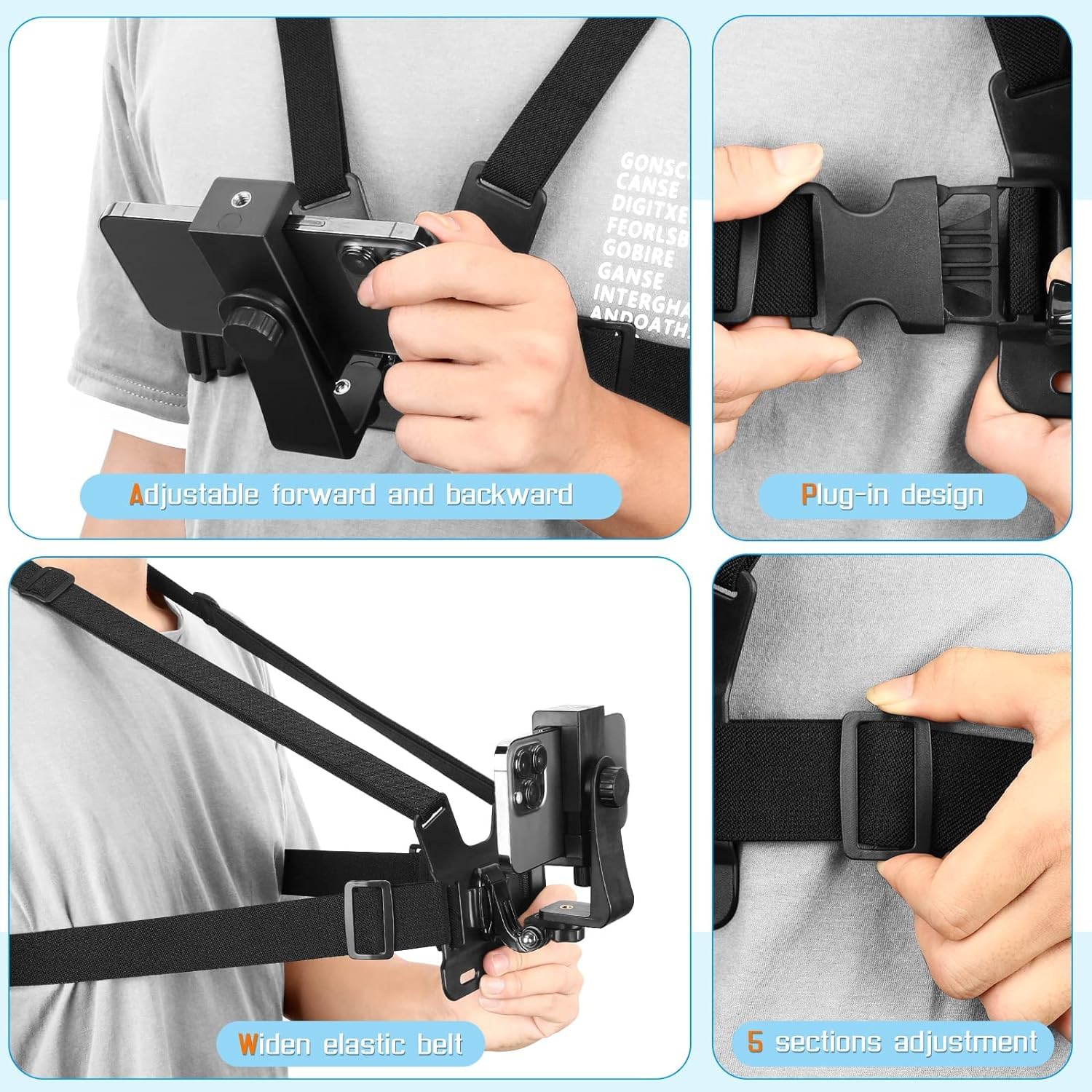 Mobile Phone Chest Mount Harness Strap Holder Cell Phone Clip Action Camera Pov For Samsung Iphone Plus Etc