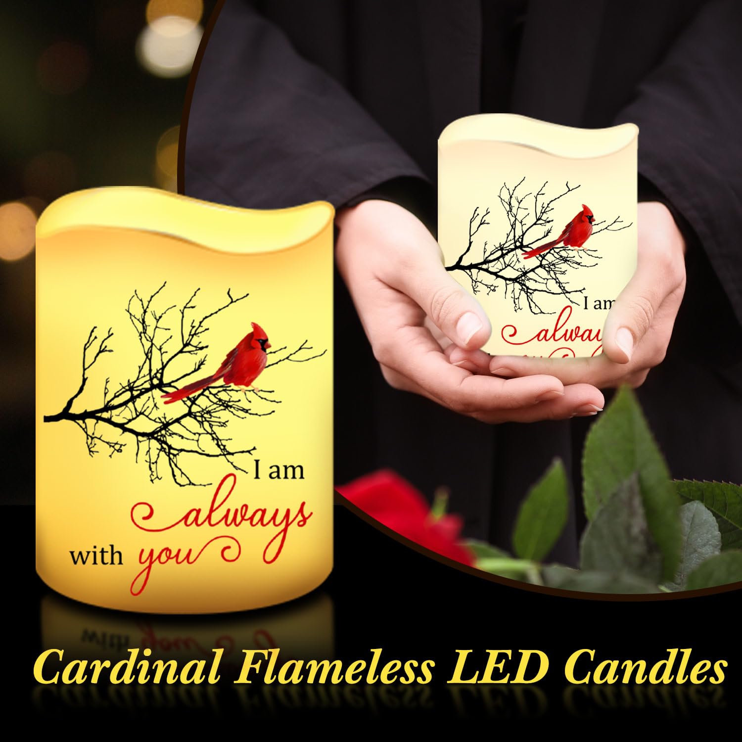 Tujoe 3 Pcs Memorial Candles Memorial Gifts Cardinal Flameless Candles Sympathy Led Battery Operated Candles Lights Memorial Gif