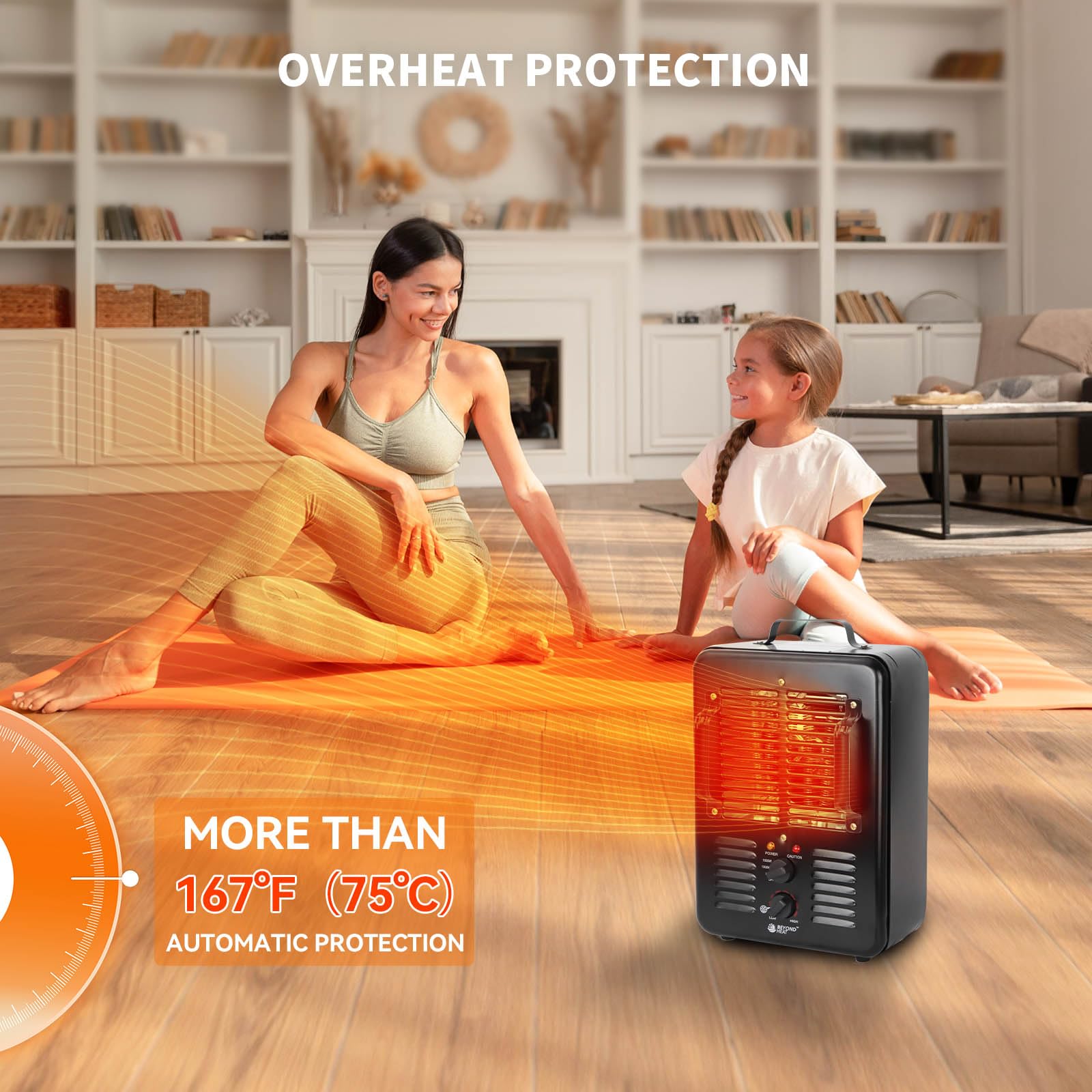 Beyond Heat Milkhouse Space Heater, 1300W/1500W Electric Heater With Thermostat, 3 Heat Settings, Safe And Quiet Heater For Gara