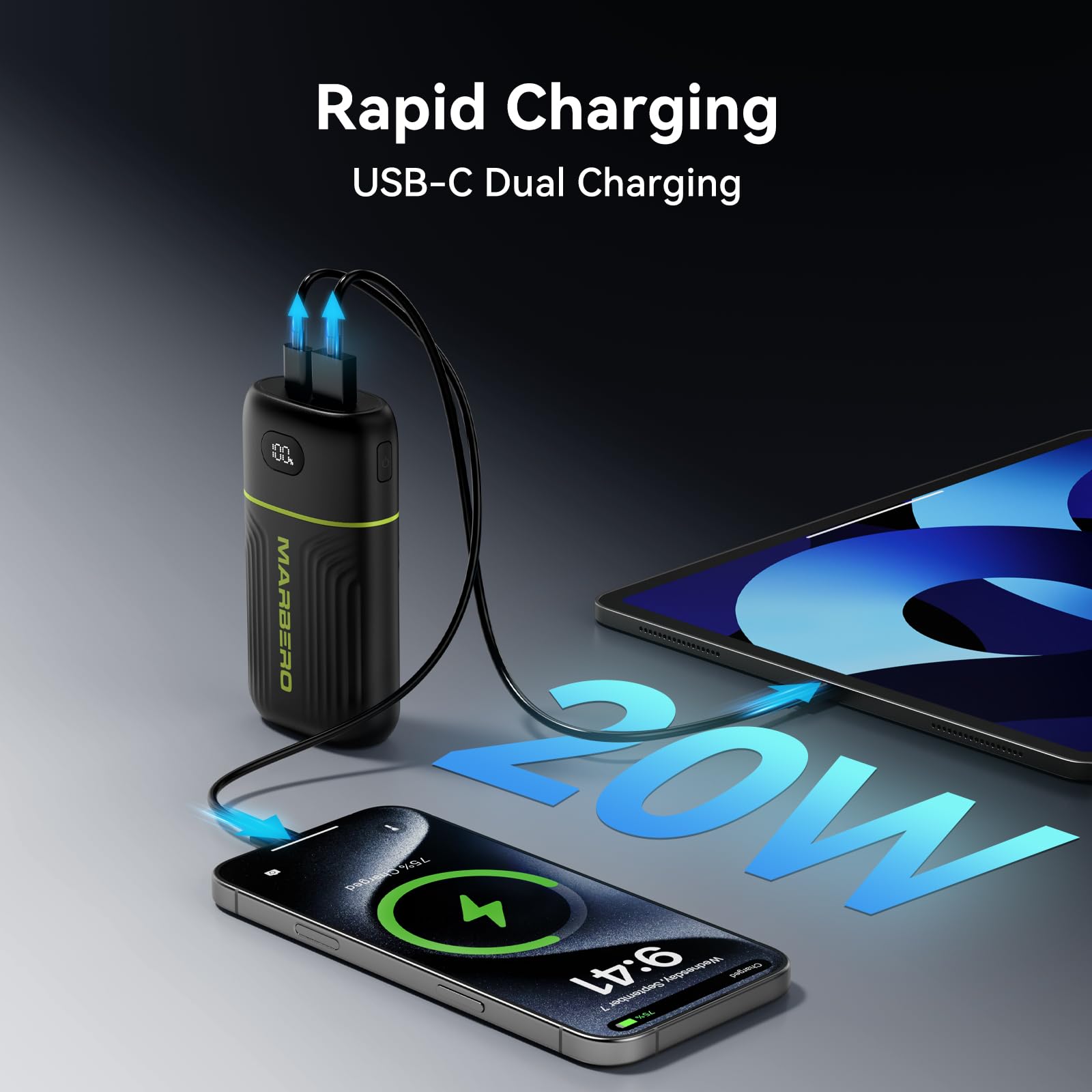 Marbero Portable Charger 10000Mah Mini Power Bank Usb C In&Out Fast Charging Battery Pack Compact External Phone Powerbank Compa