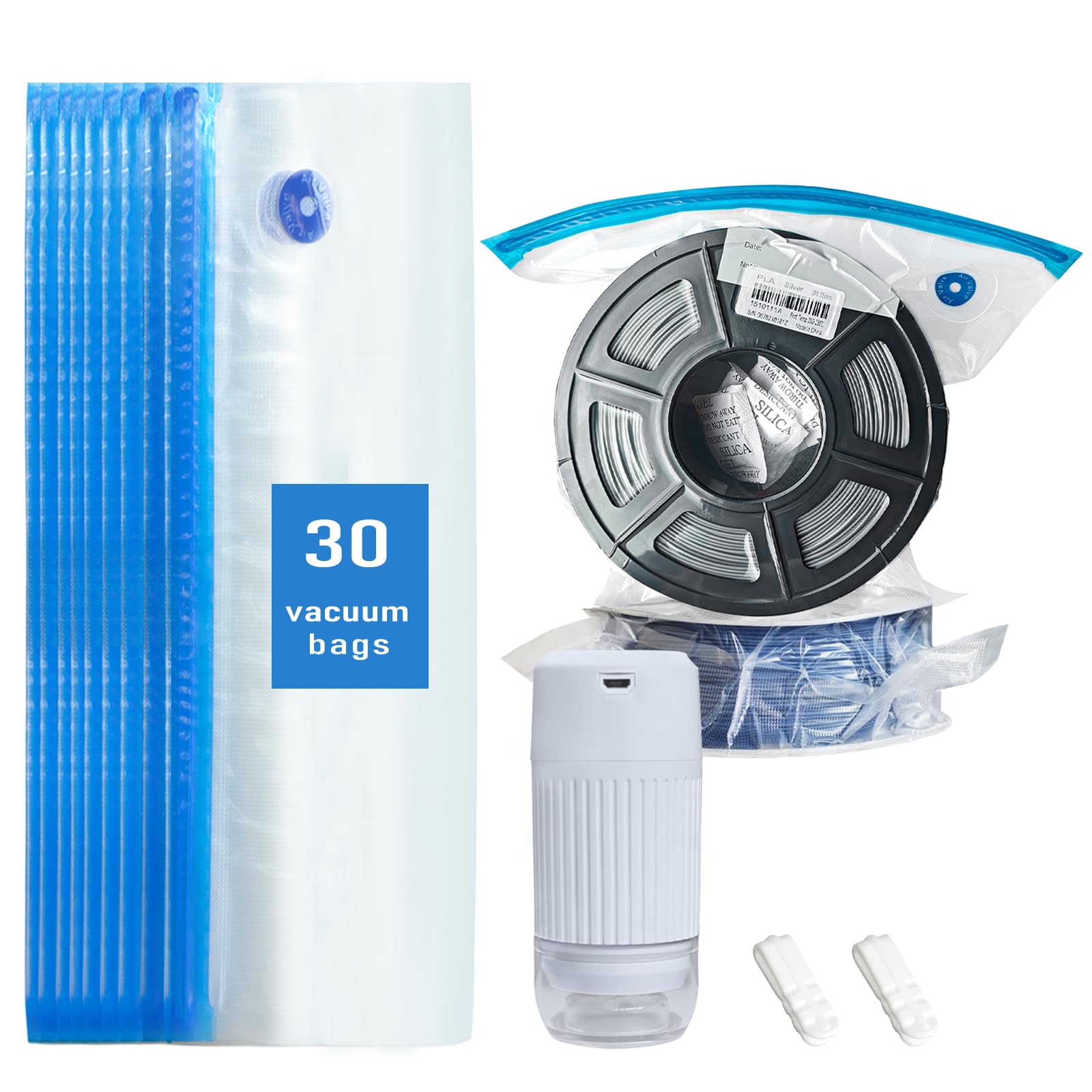 3D Printer Filament Storage Bags Electric Pump Kit, TIOPY 30 Thicken Spool Storage Sealing Bags/Electric Pump/Seal Clip,11.8 x 1