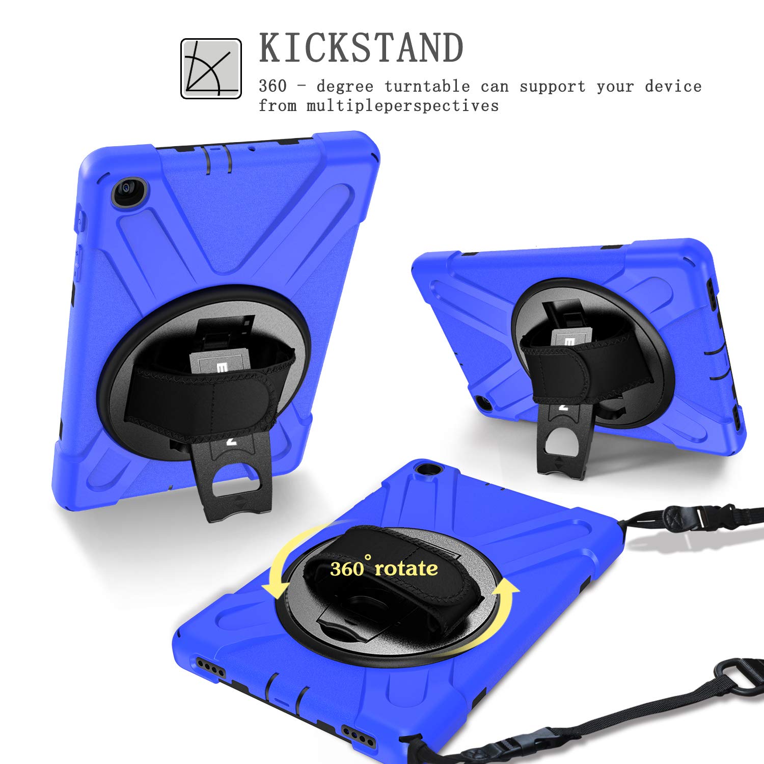 Braecn For Galaxy Tab A 10.1 Case Sm T510/Sm T515,[Adjustable Hand Strap] [Rotating Stand] [Attachable Shoulder Strap] Heavy Dut