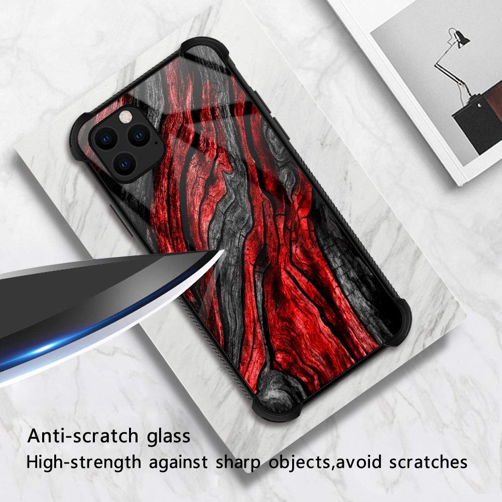 ZHEGAILIAN Phone Case for iPhone 13 Pro Max 6.7 inch Red Wood Grain Organic Glass