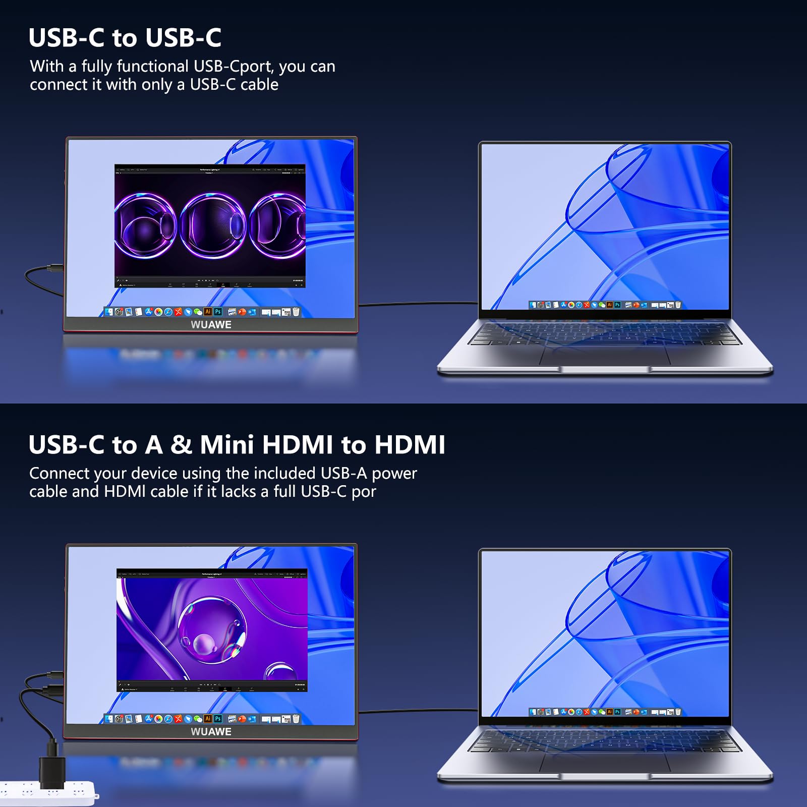 WUAWE Portable Monitor 16" 1200P IPS USB-C HDMI HDR Freesync with Built-in Stand Red