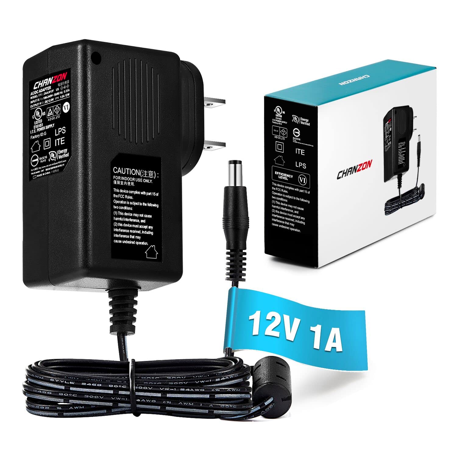 Chanzon 12V 1A 12W Power Supply Ac Dc Switching Adapter, 12 Volt 1 Amp Ac/Dc Wall Wart Converter Transformer, 100 240V 50 60Hz Input With 12Vdc 1000Ma Output