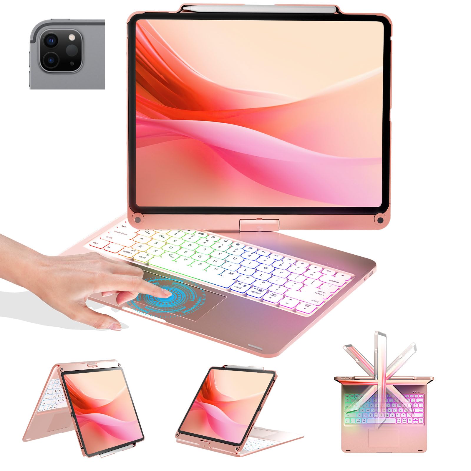 BABG iPad Pro 12.9 Case with Keyboard and Touchpad,Compatible with iPad Pro 12.9-inch 6th/5th /4th/3rd Gen,360 Rotatable,Rainbow