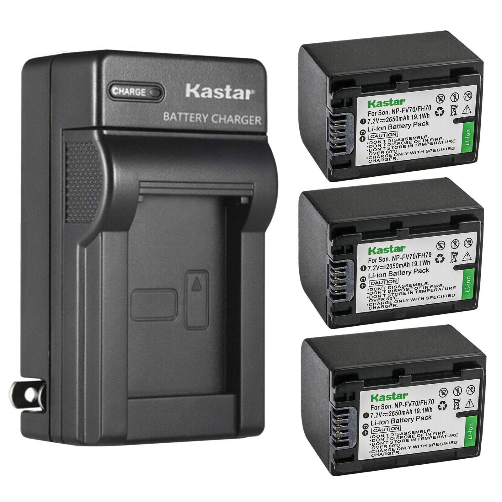 Kastar 3-Pack Battery and AC Wall Charger Replacement for Sony HDR-SR11, HDR-SR12, HDR-SR200, HDR-SR220, HDR-SR30, HDR-SR300, HD