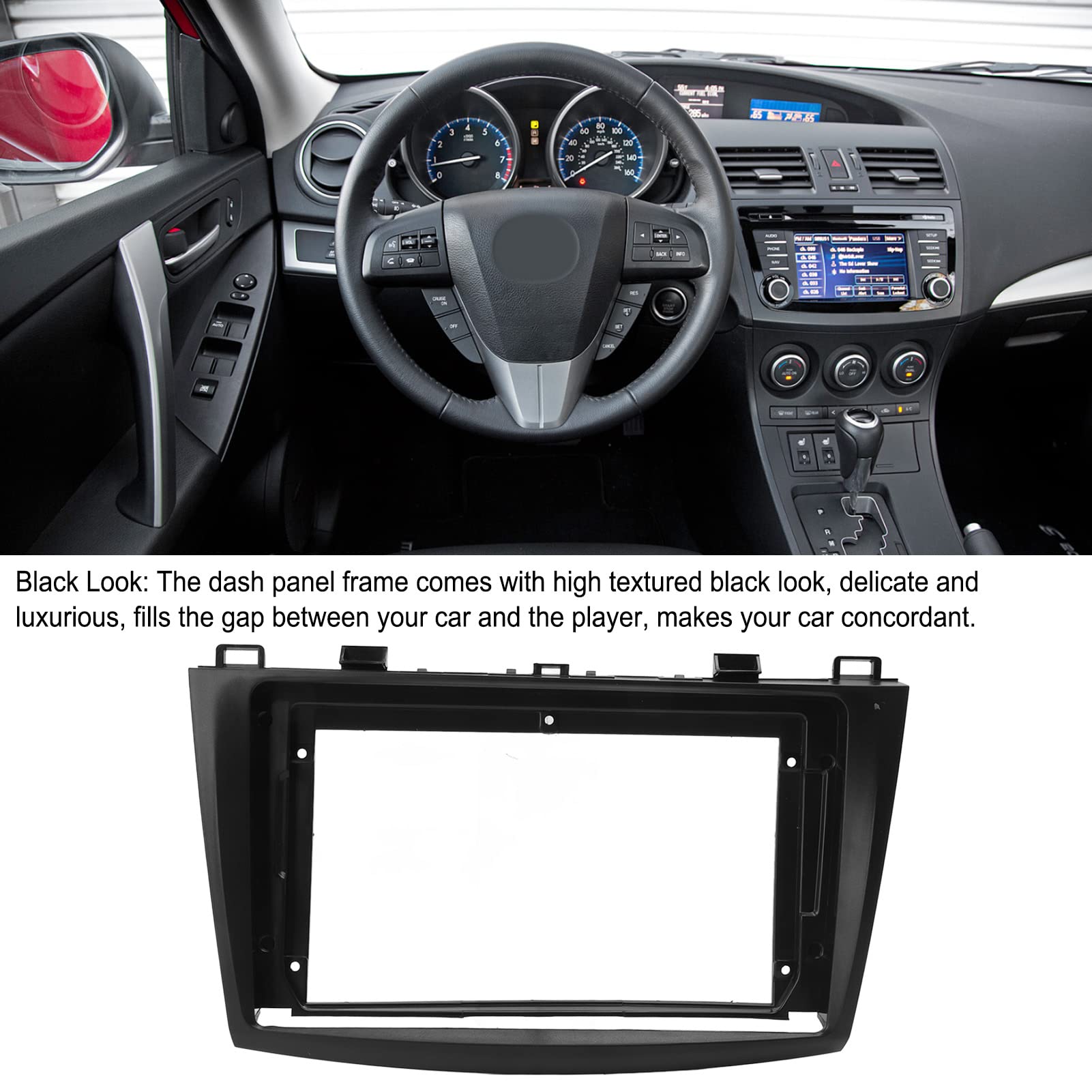 Aramox Dash Fascia, 9In Car Navigation Panel Frame, Car Stereo Radio Install Dash Kit, Compatible With 3 2010 2013, Dash Mounting Fascia, Black