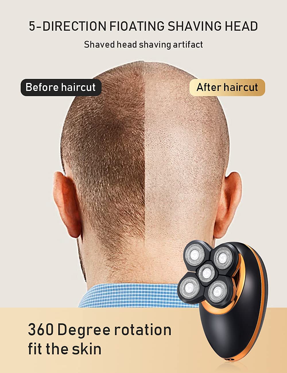 Electric Shavers For Men   5 In 1 Bald Head Shavers For Men, 5D Floating Cordless Usb Rechargeable Rotary Razor Multifunctional