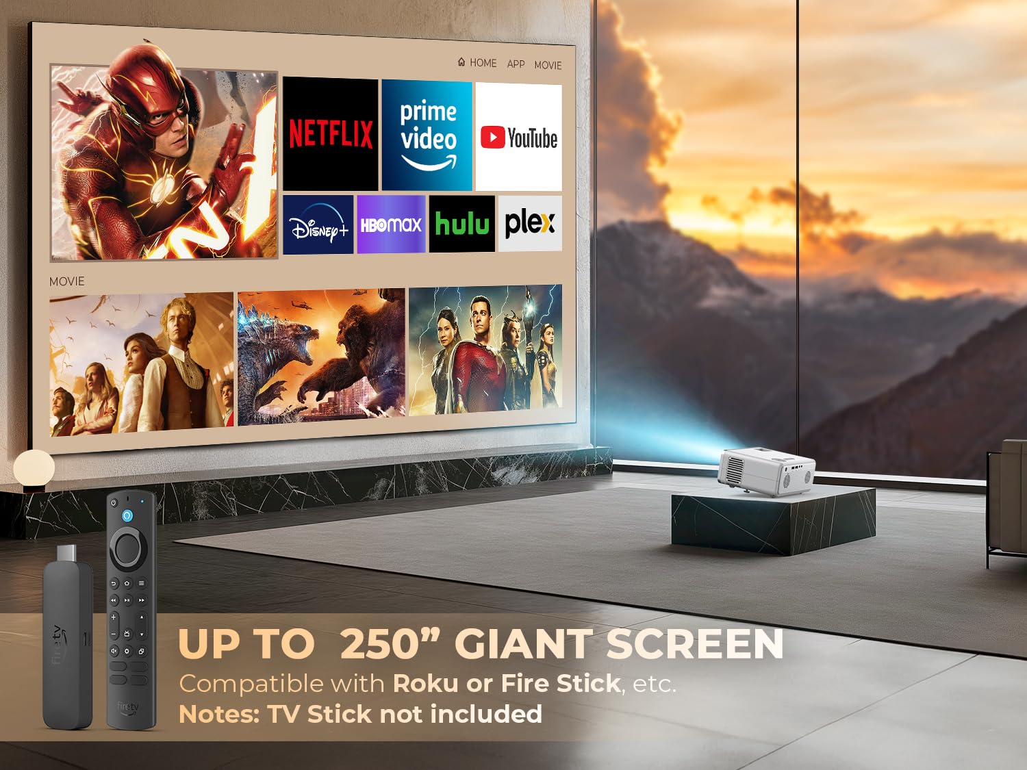 Vizony Mini Projector With Wifi And Bluetooth, 450Ansi 1080P Fhd Home Movie Projector, Portable Outdoor Projector With 250'' Dis