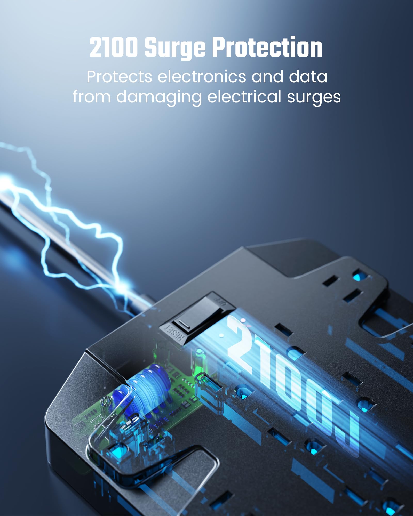 10 Ft Extension Cord Power Strips With Surge Protection, Superdanny Surge Protector With 22 Outlets, 2 Usb C And 4 Usb A, 2100J,
