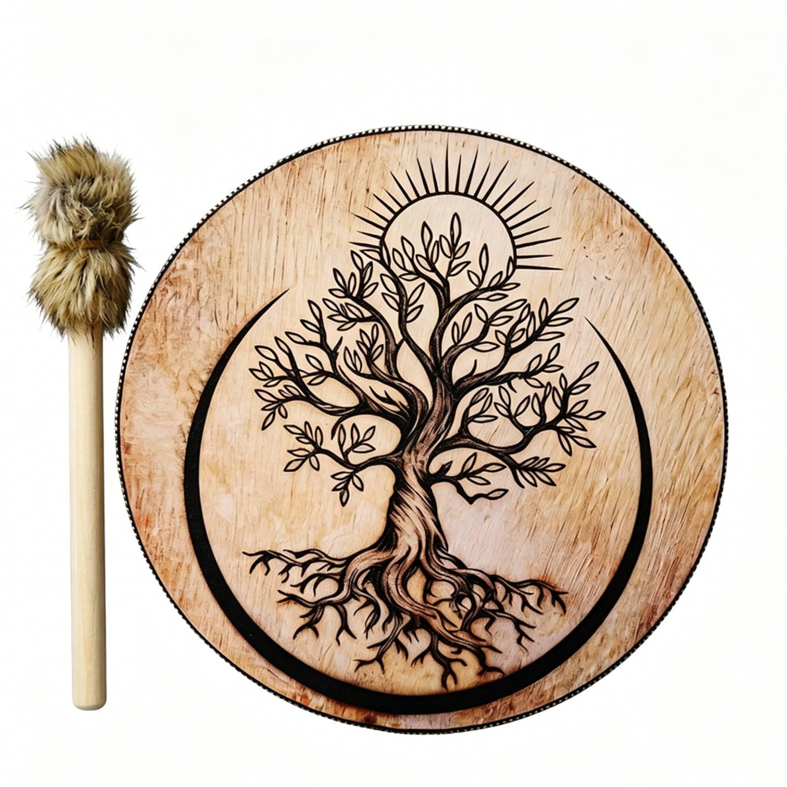 Bnf Handmade Moon Drum Decorative Frame Drum Meditation Percussion Instrument Sound Healing For Party, Performance, Life Tree|Mu
