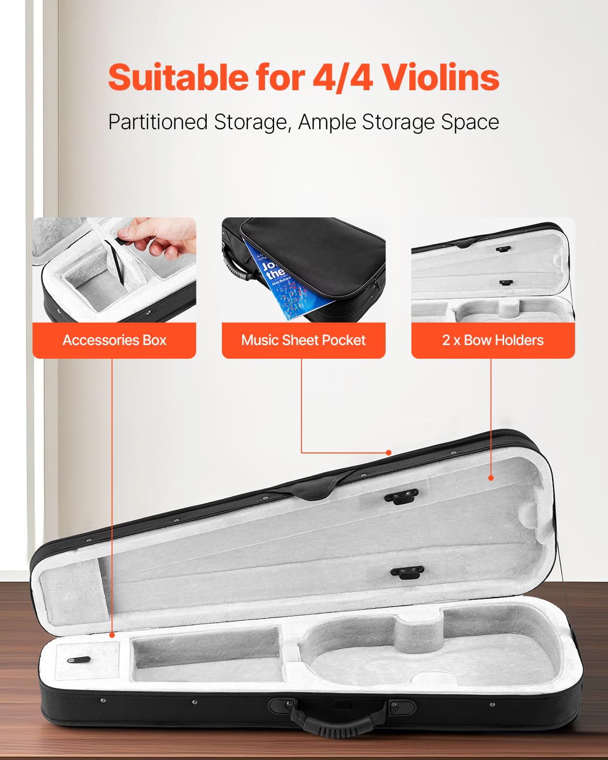 Vevor 4/4 Full Size Violin Case, Nylon Waterproof, Lightweight Portable Travel Carrying Bag, With Plush Lining, Dual Shoulder St
