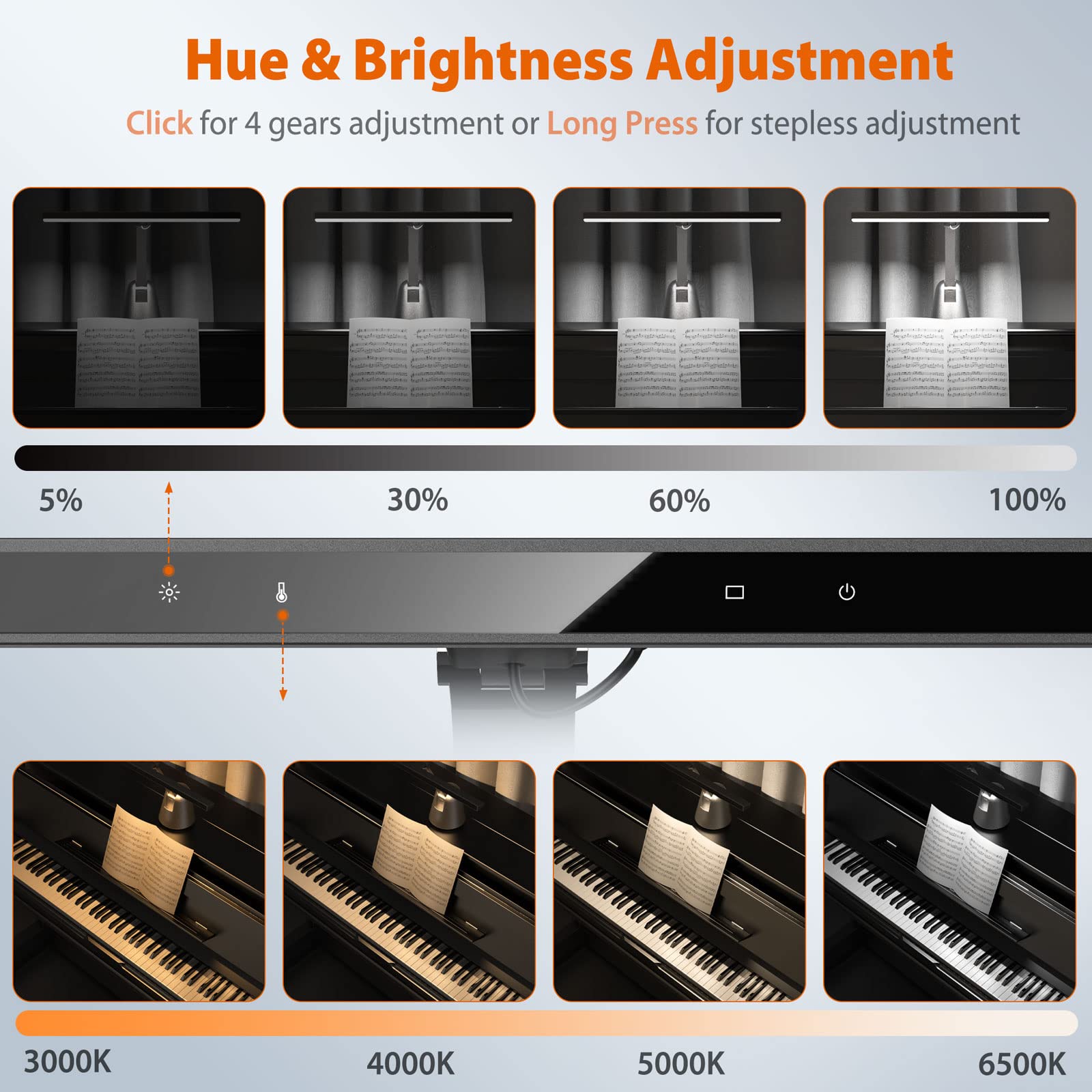Quntis 55 Ultra Wide Illumination Piano Light, 12W Led Professional Eye Caring Piano Lamp With Auto-Dimming, Dimmable Modern R