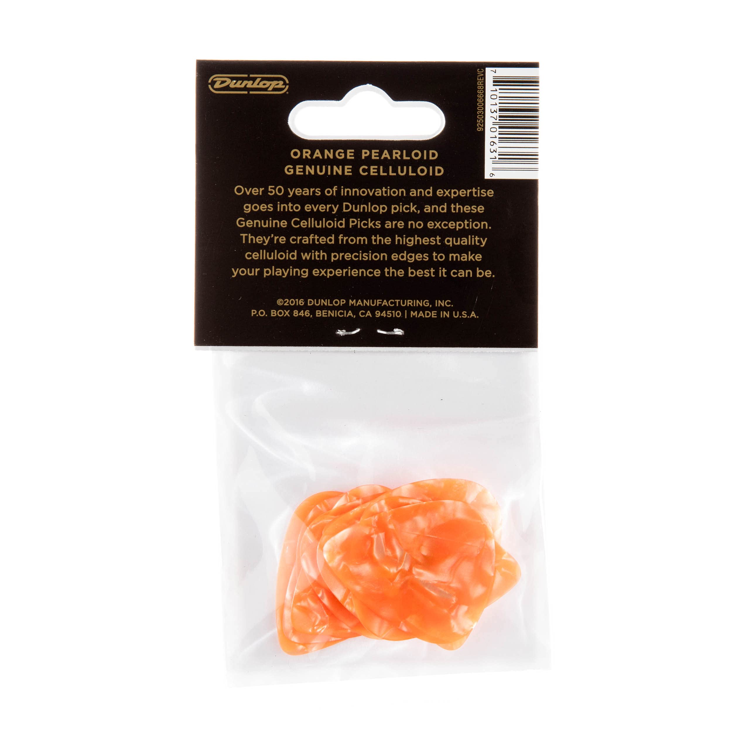 Dunlop 483R08Th Genuine Celluloid, Orange Pearloid, Thin, 12/Players Pack