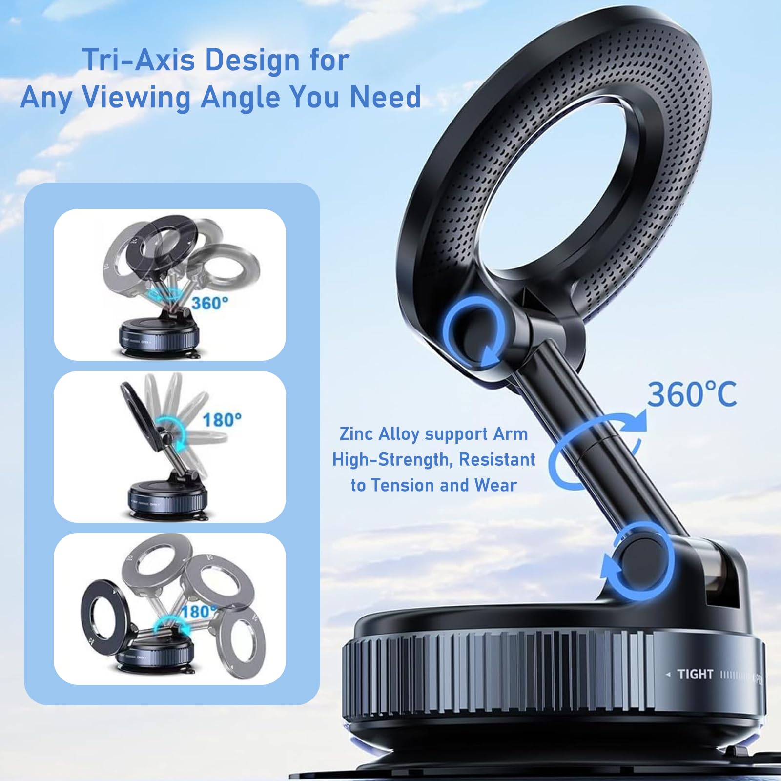 Juyosoft Vacuum Magnetic Phone Holder, 360 Adjustable Magnetic Car Mount, Foldable Portable Suction Cup Cell Phone Mount For Car