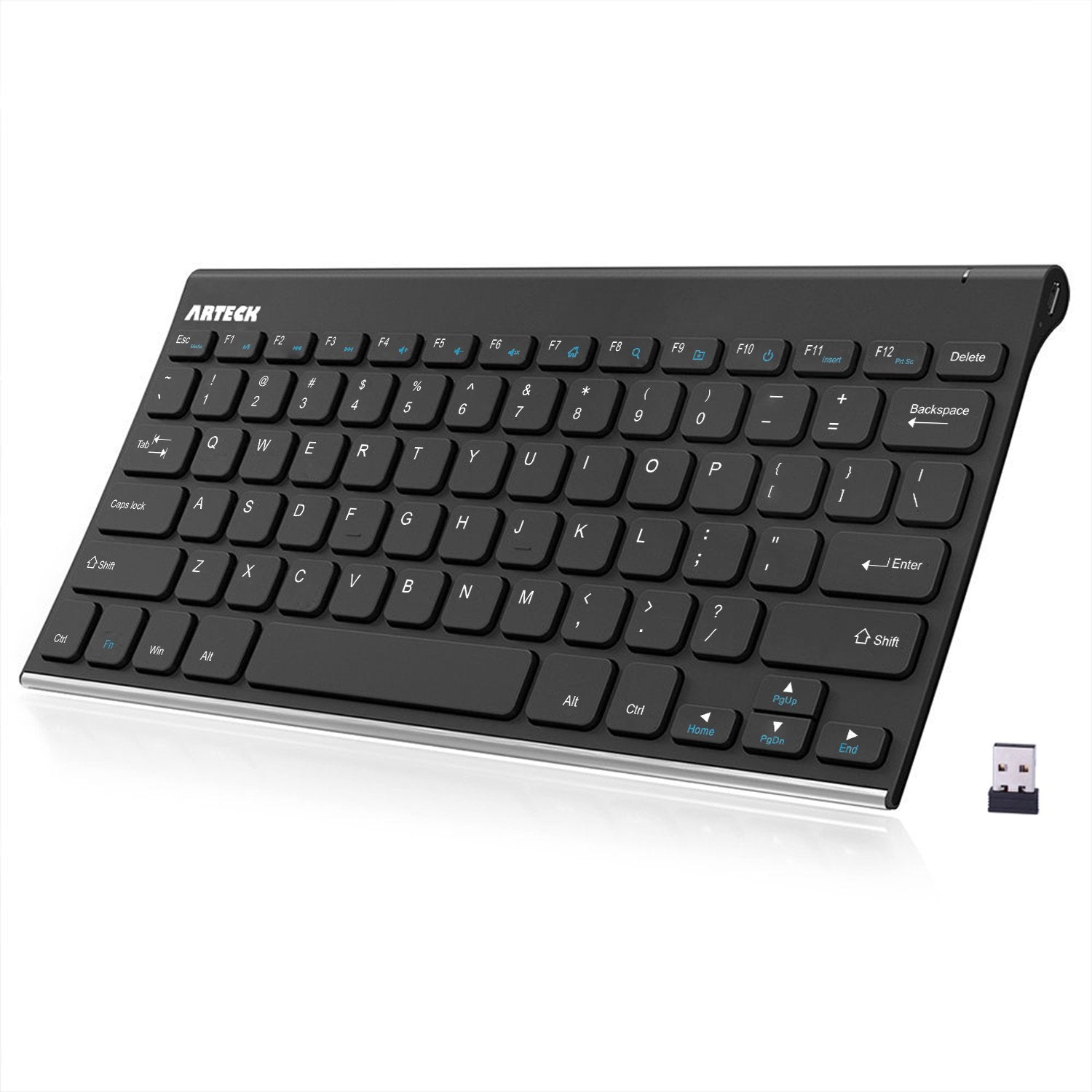 Arteck 2.4G Wireless Keyboard Stainless Steel Ultra Slim Keyboard For Computer/Desktop/Pc/Laptop/Surface/Smart Tv And Windows 11