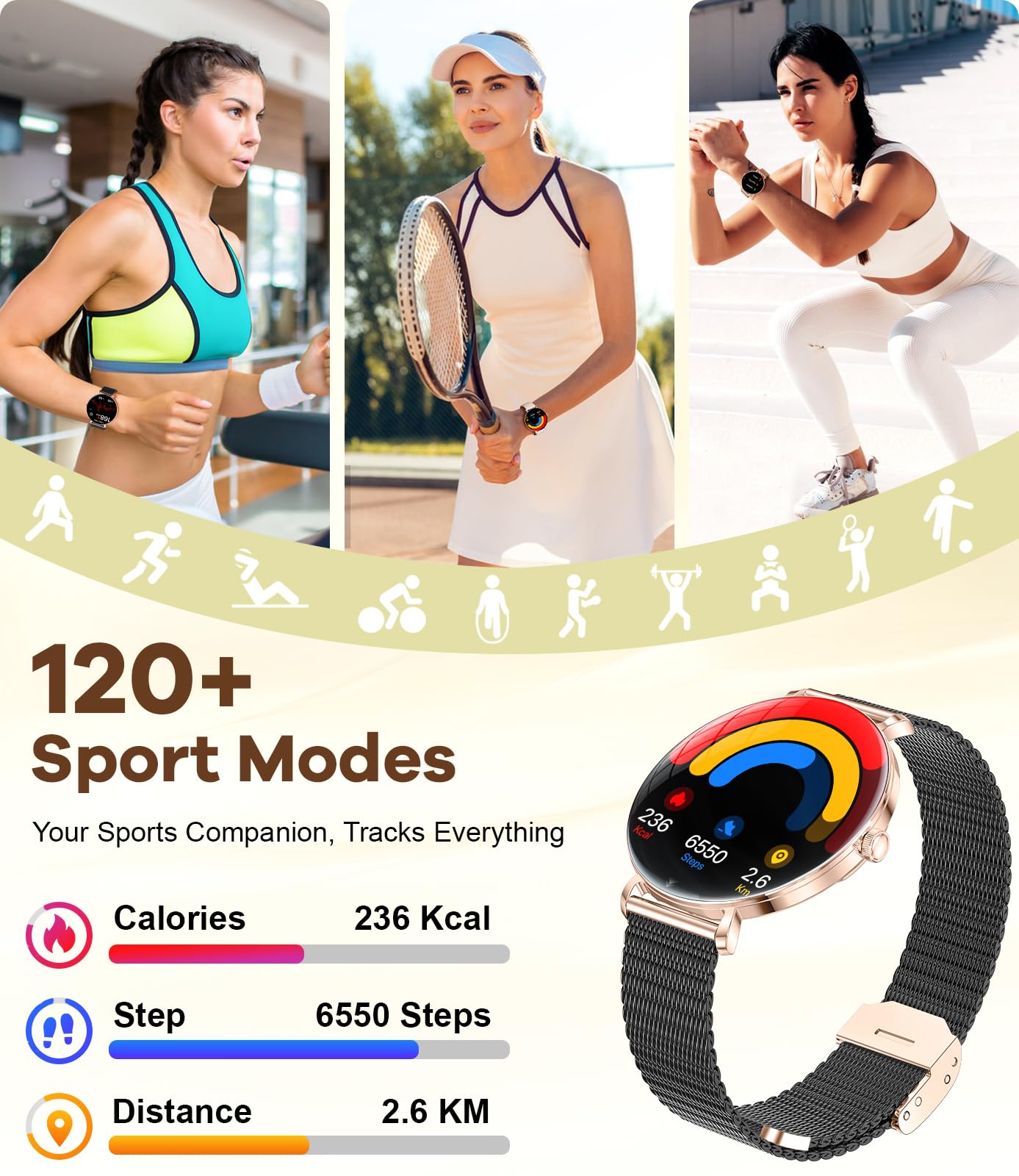 Lige Smart Watches For Women With Calls/Answer:1.43 '' Amoled Smart Watch Compatible With Android & Iphone, Ip68 Waterproof Fitn