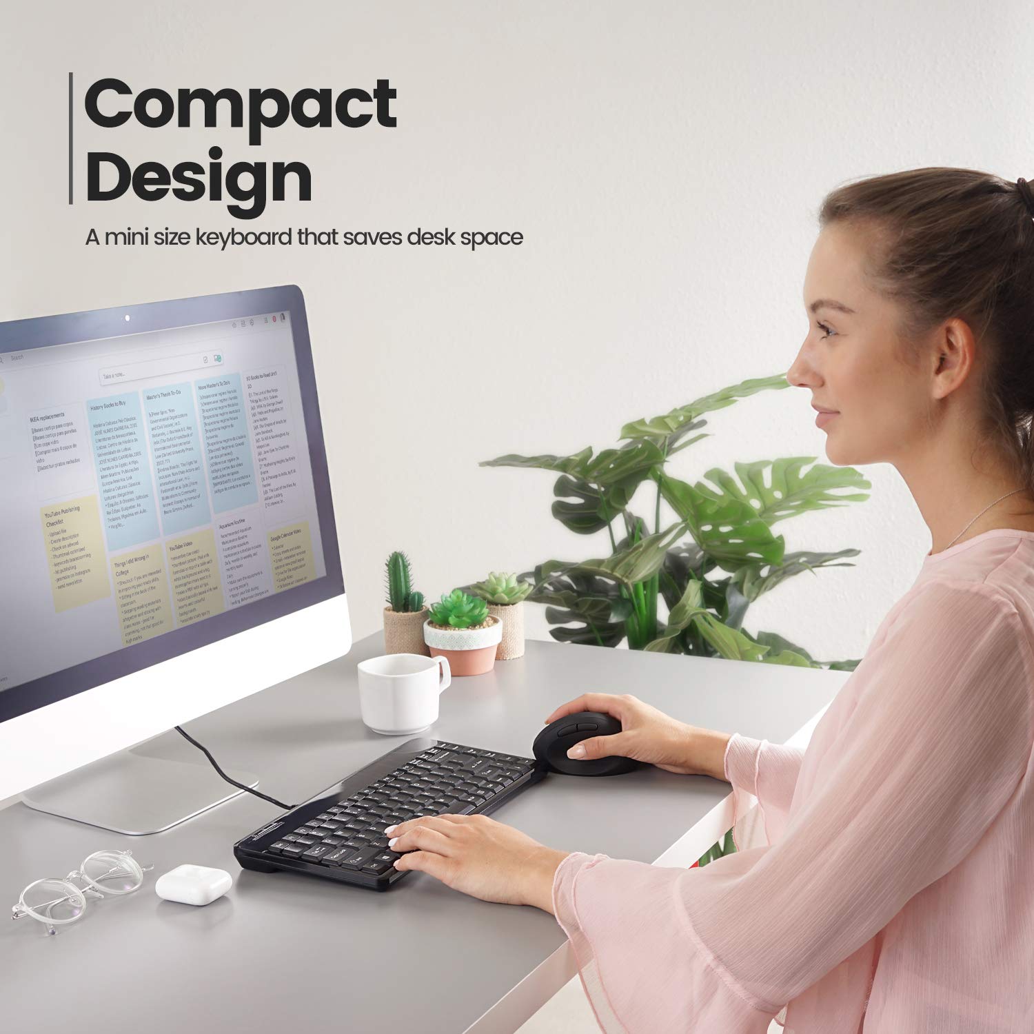 Perixx Periboard 409H Wired Usb Mini Keyboard With 2 Usb Hubs, Black, Us English Layout