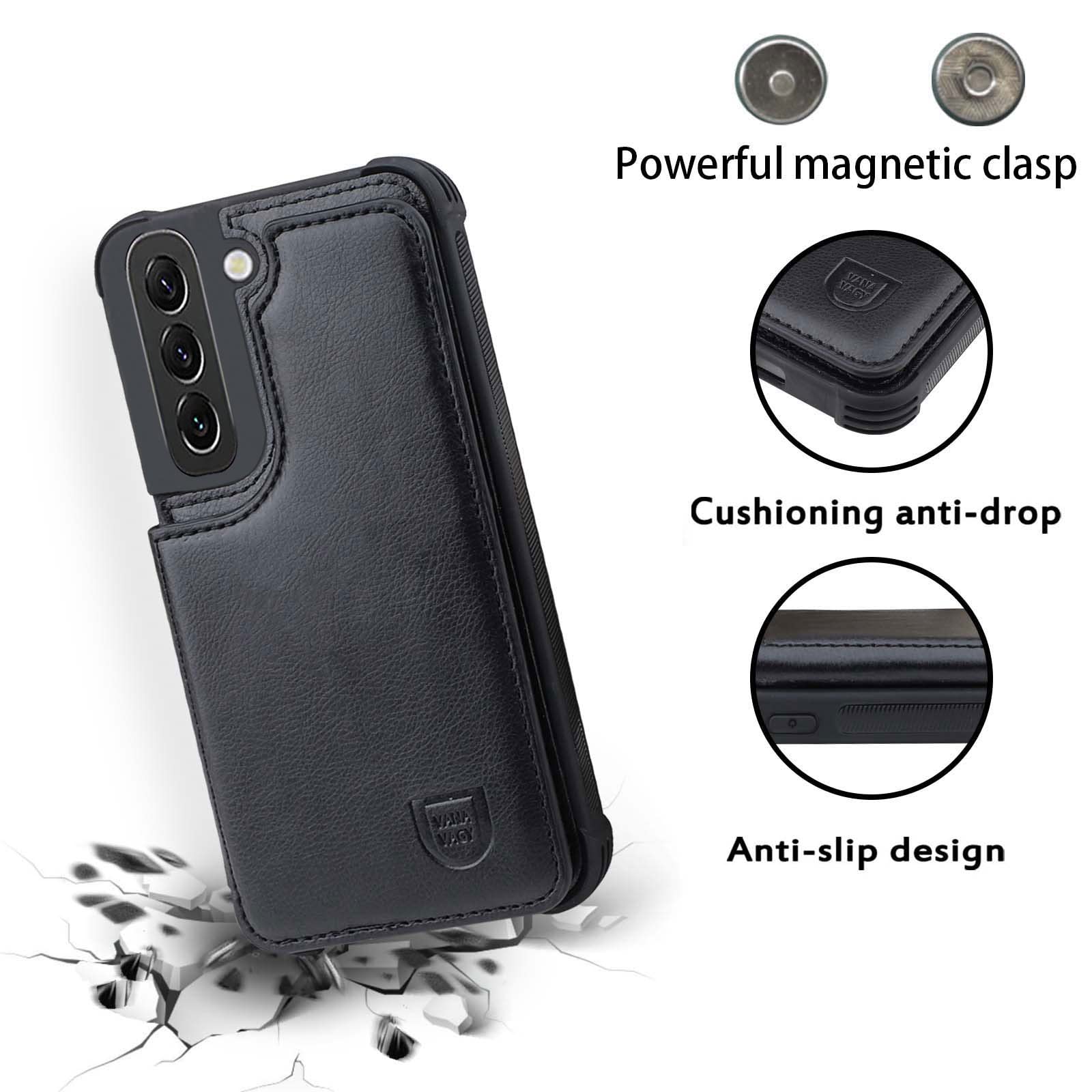 Vanavagy Wallet Case Compatible For Galaxy S23, Rfid Block Pu Leather Flip Folio Phone Case Fits Magnetic Car Mount With Credit