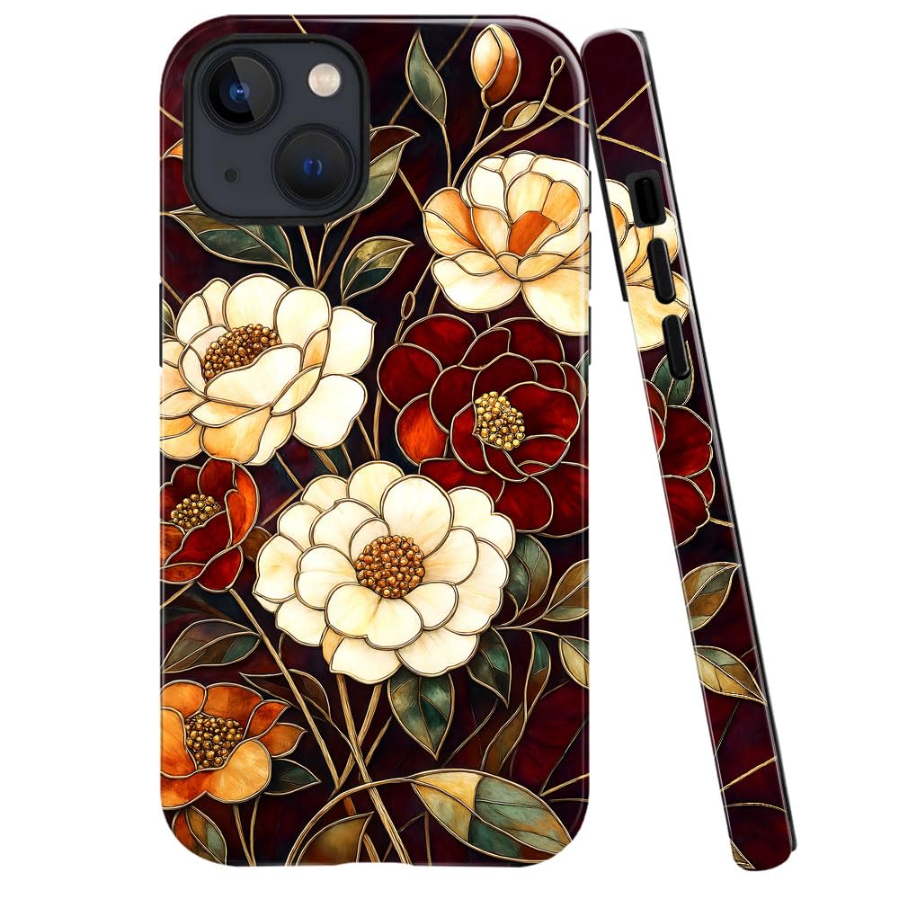 Compatible with iPhone 14 Plus,Anti-Scratch Glossy Case Cover,Stained Glass Flower 04