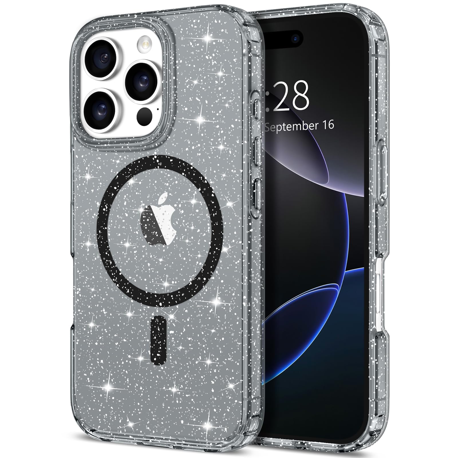 Hython for iPhone 16 Pro Max Case Glitter, Clear Glitter Sparkly Shiny Bling Sparkle Cute Cover, Anti-Scratch Soft TPU Slim Fit 