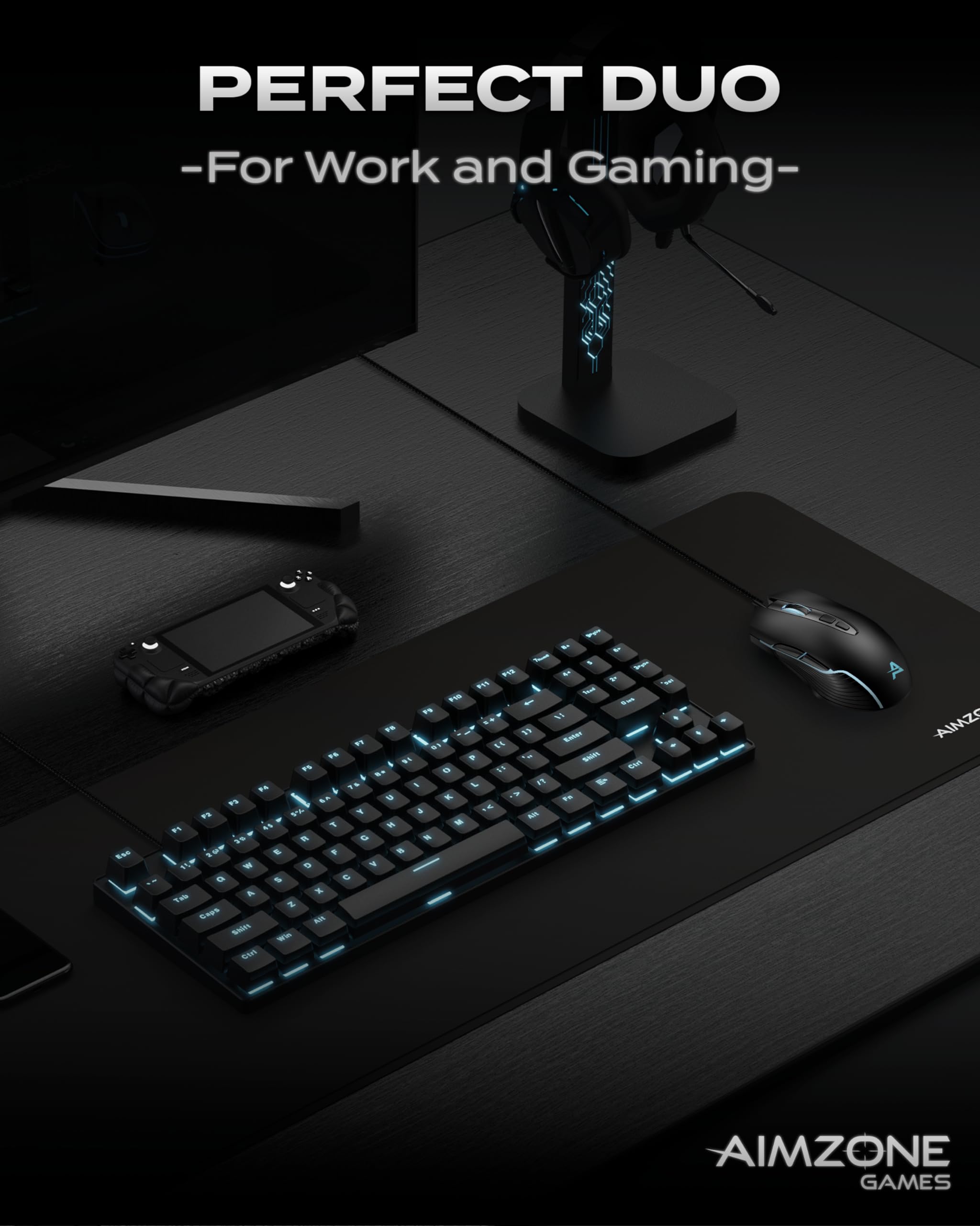 Aimzone Keyboard And Mouse, Wired Ergonomic Gaming Keyboard And Mouse Combo, 80% Mechanical Keyboard, 89 Multimedia Keys, 6400 D