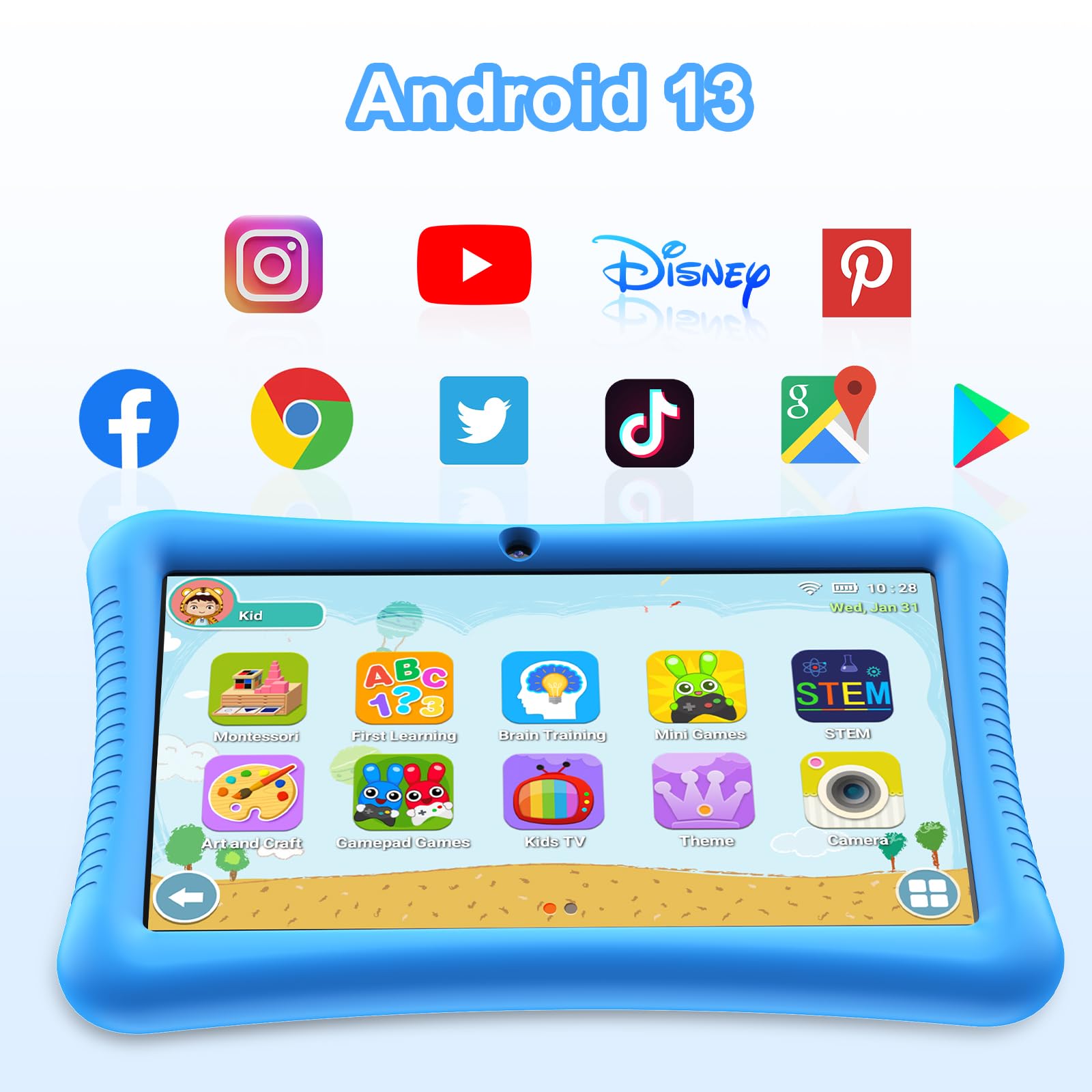 Fivahiva Kids Tablet, 10'' Android 13 Tablet For Kids 2 12 Ages, 32Gb (Expandable To 128Gb), Dual Cameras, Gps, Google Kids Spac
