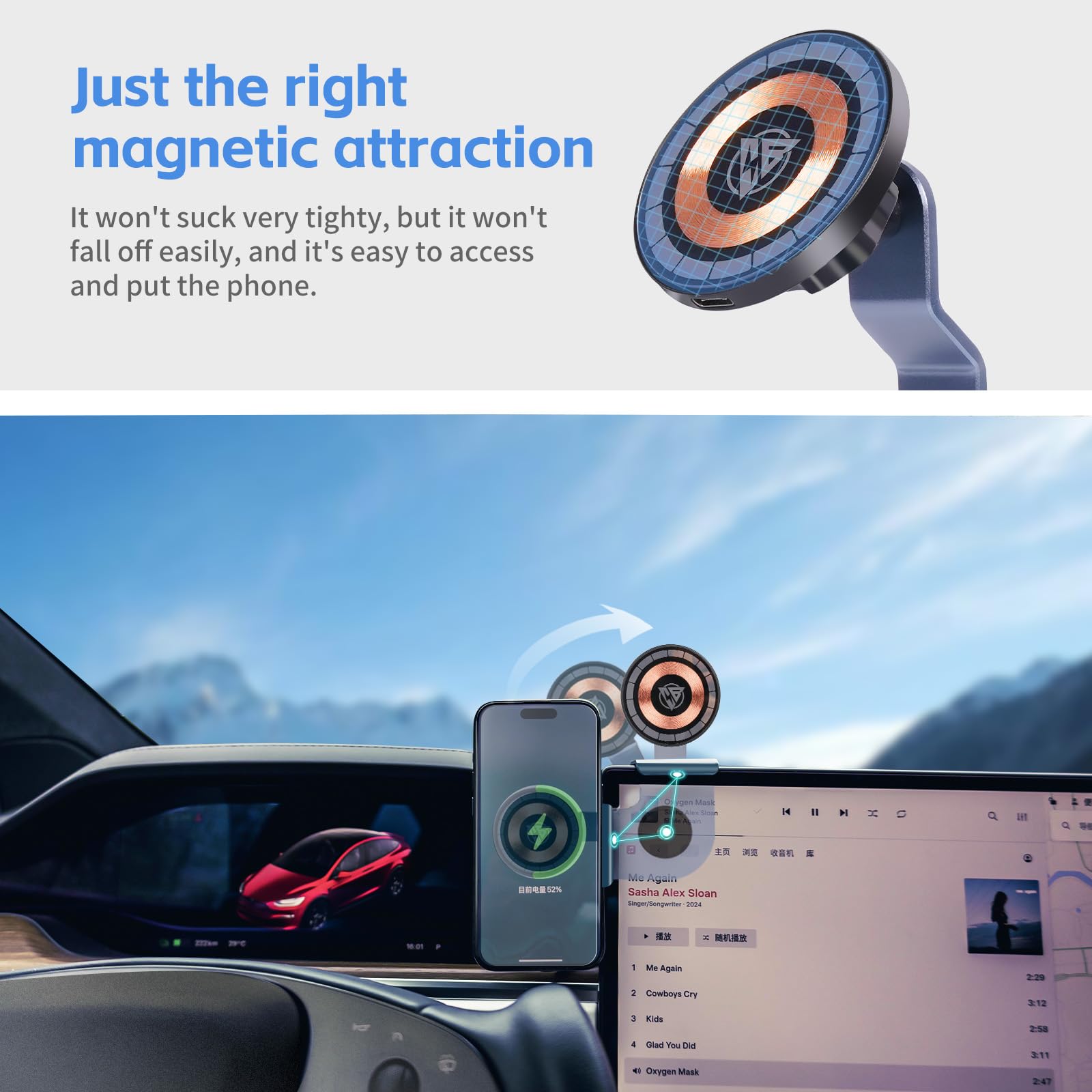 Cyberbeans Phone Mount Charger For Tesla Model 3Y Accessories 2024 2025,Touchscreen Wireless Charge For Magsafe Magnetic Phone H