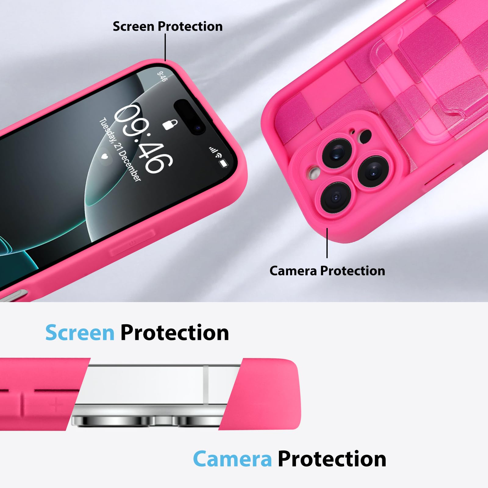 Kanghar Compatible With Iphone 16 Pro Case, Wallet Silicone Checkered Cute Pattern, Card Holder Camera Protection Soft Slim Shoc