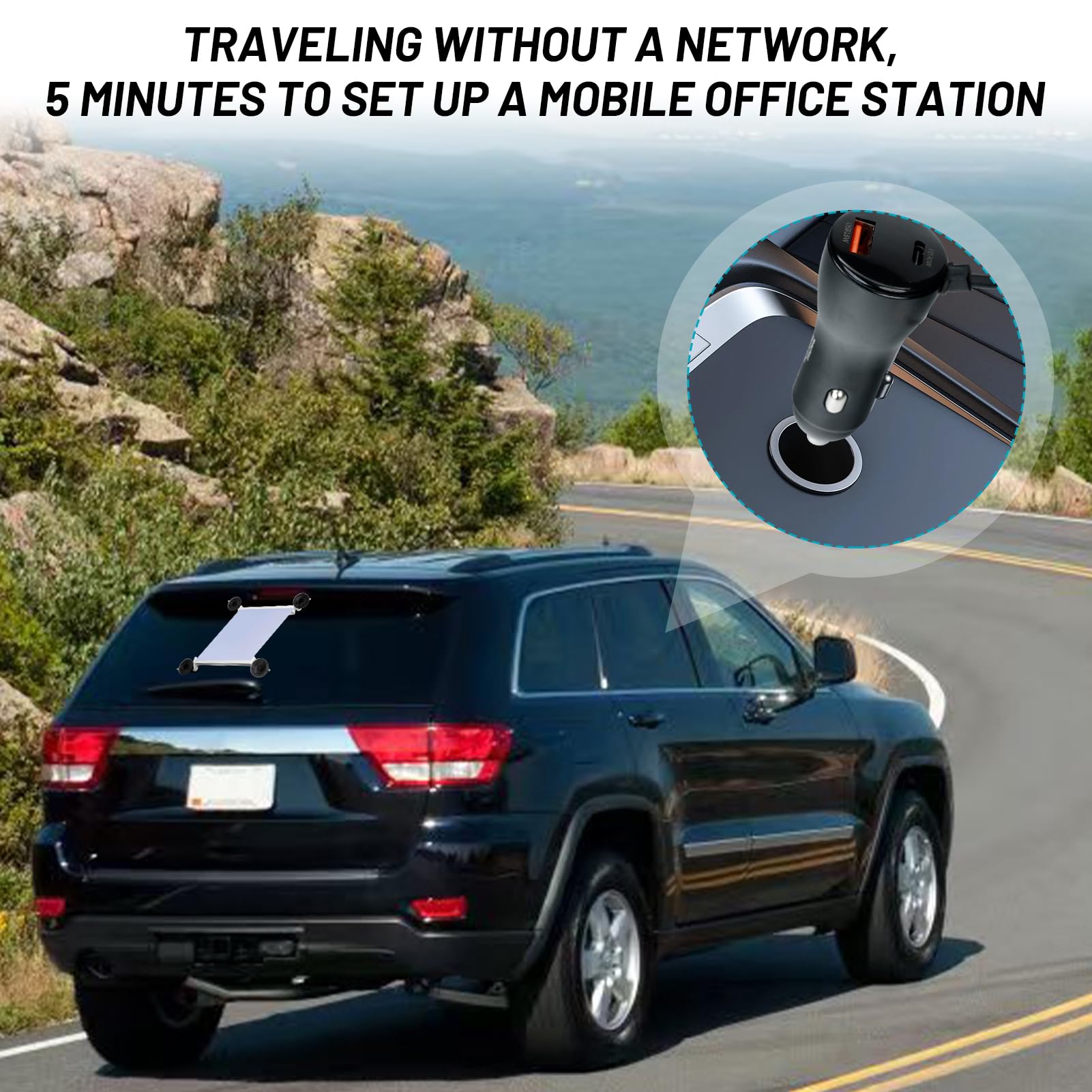 Starlink Mini Car Mounting Kit,Powerful Four Suction Cups Ensure Stable Signal Reception,Featuring A 9.84Ft Cable And Charger He