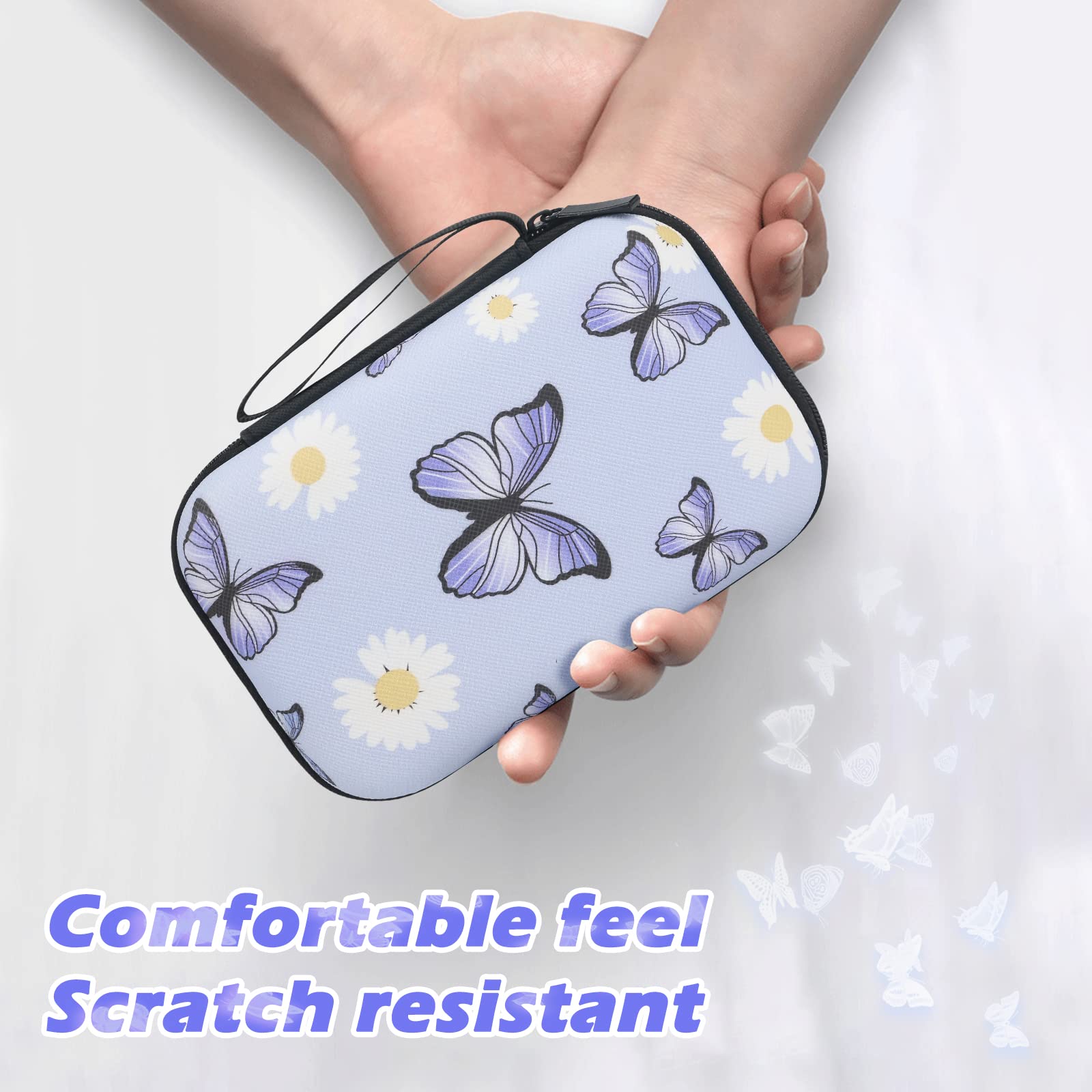 Cute Phone Charger Storage Case Set With Carrying Bag Purple Flowers Floral Butterfly Pattern Cable Protector Accessories Travel