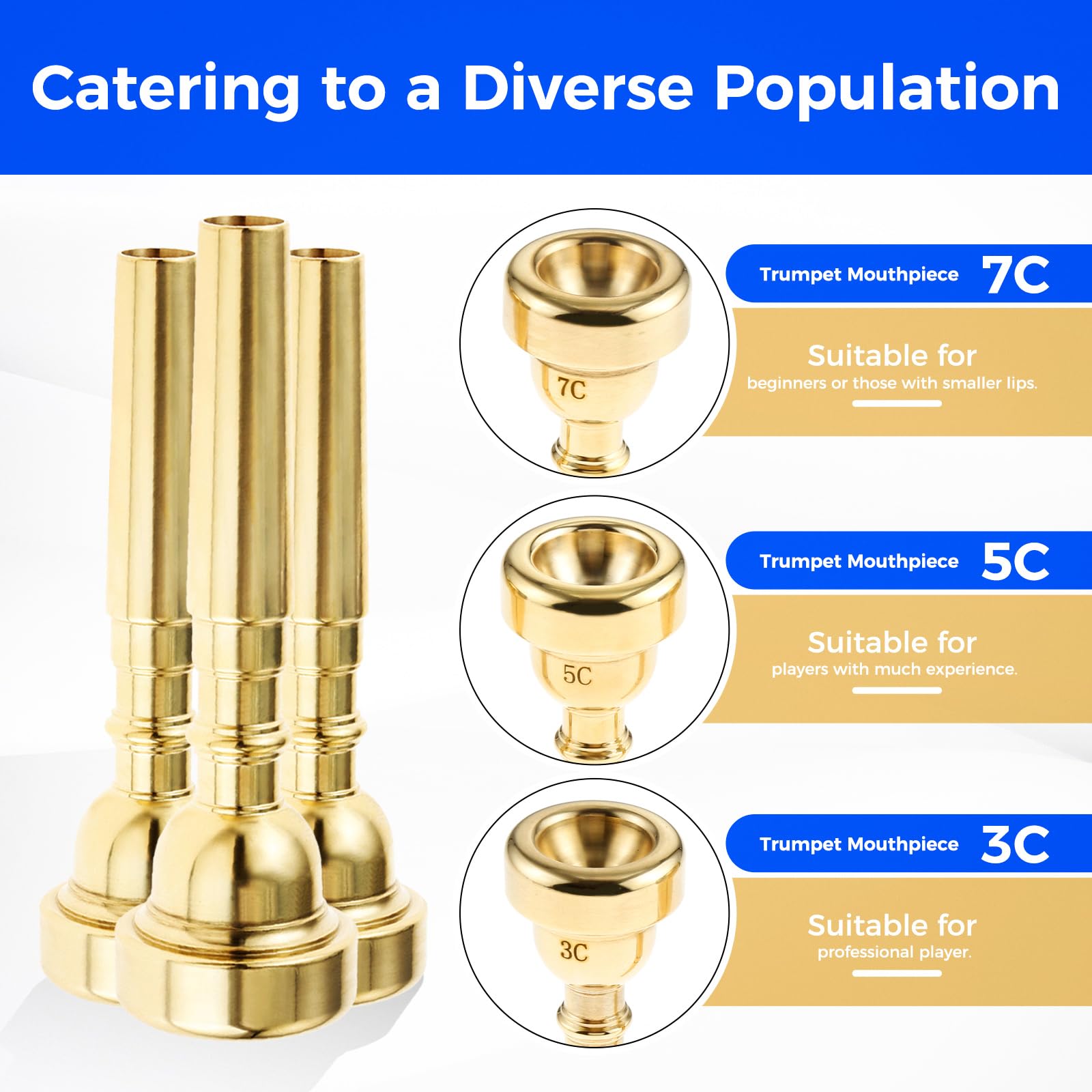 3 Pack Trumpet Mouthpiece 7C 5C 3C Trumpet Mouthpiece Set Compatible With Yamaha Bach Conn King Standard Trumpets For Beginners