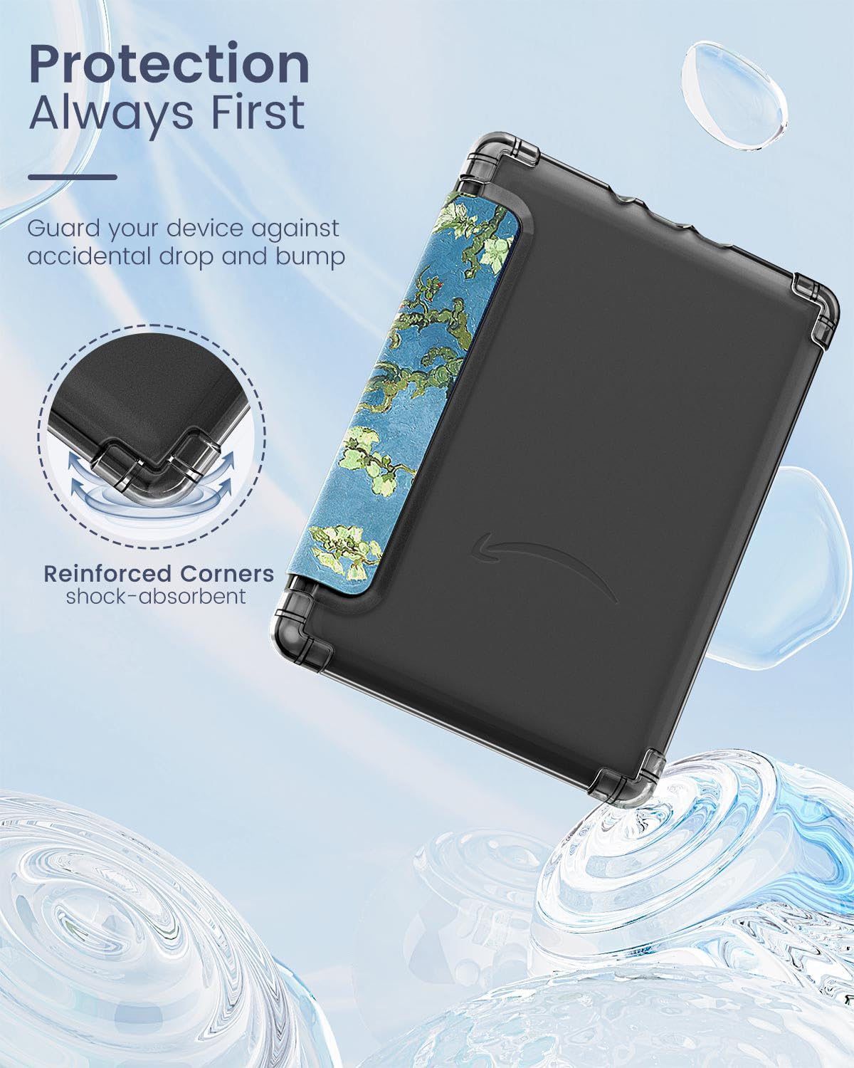 MoKo Case for 6' Kindle (11th Generation 2024/2022 Release), Ultra Clear Soft Flexible Transparent TPU Back Cover Light Shell with Auto Wake/Sleep for Kindle 11th Generation 2024, Apricot Blossom