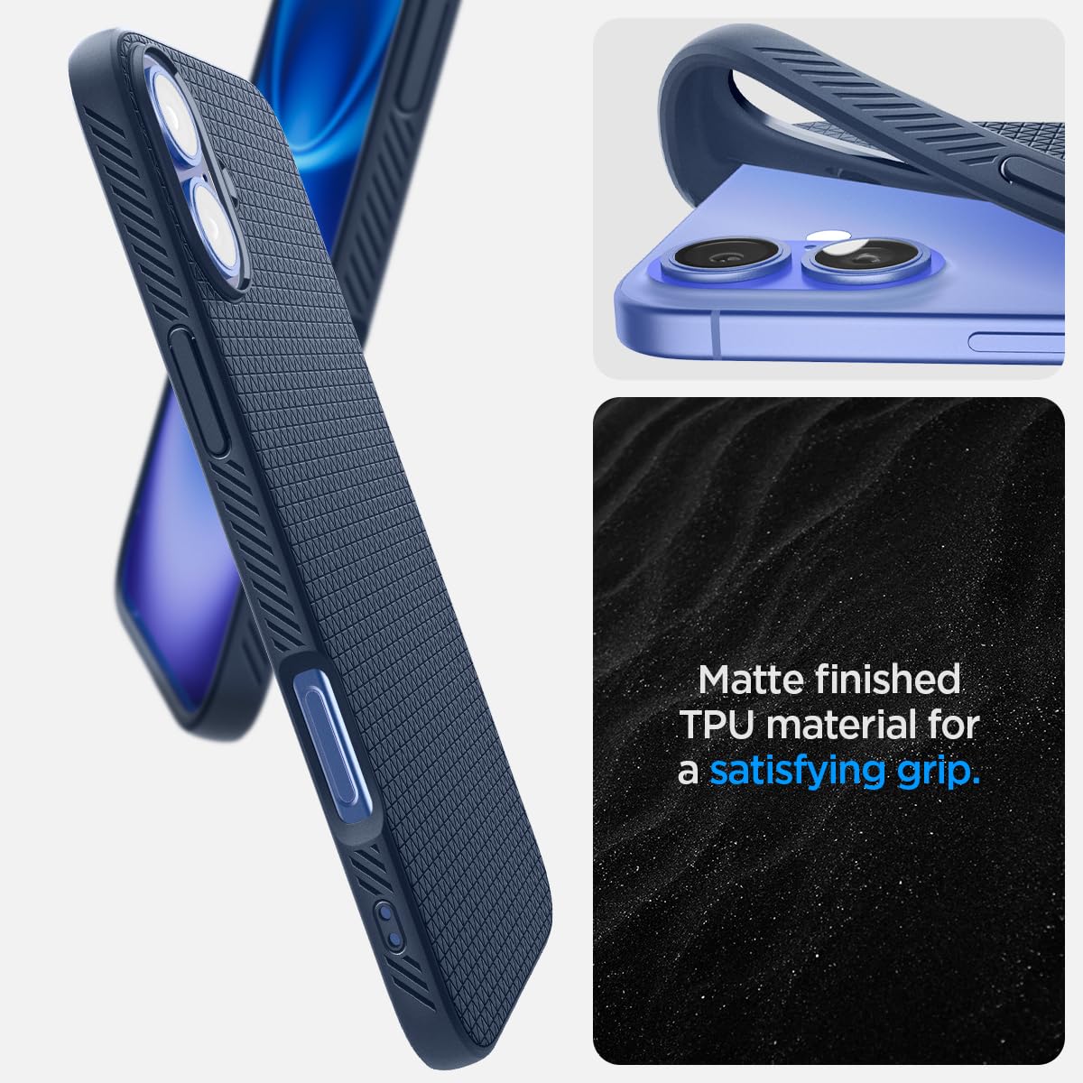 Spigen Liquid Air Designed For Iphone 16 Plus Case [Not Compatible With Magsafe], [Military Grade Protection]   Navy Blue
