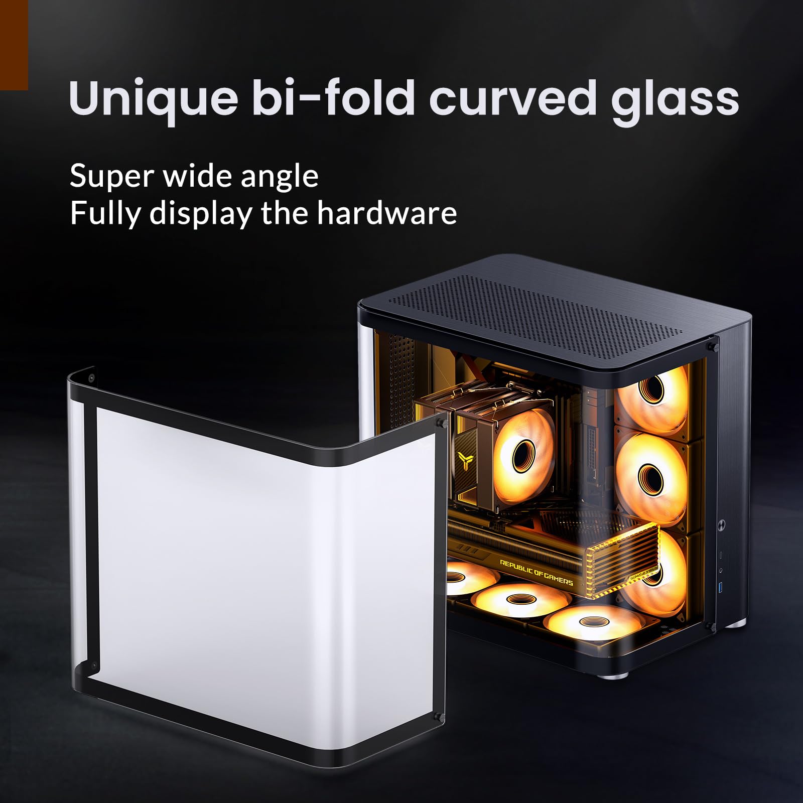 Jonsbo Tk 2 Black Atx Mid Tower Pc Case,Hyperboloid Glass Design, Separated Cabinet Structure, Al Alloy Shell Desktop Computer C