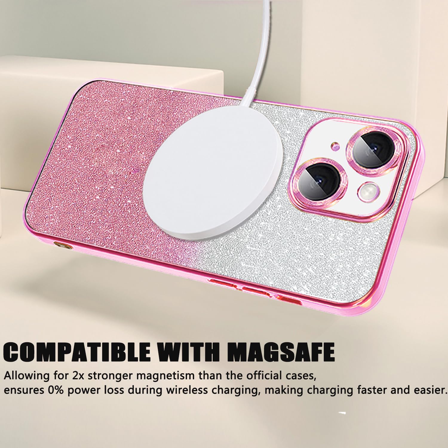 Misscase For Iphone 13 Magnetic Glitter Case Compatible With Magsafe,Full Protection Slim Shockproof Anti Scratch Case With Came