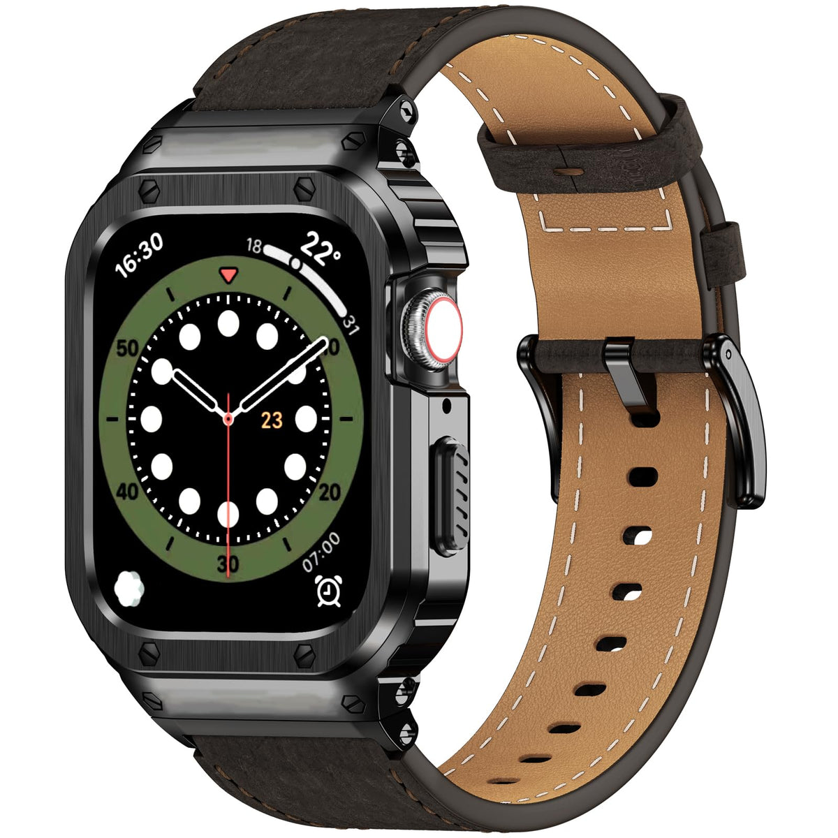 Suplink Stainless Steel Case And Bands Compatible With Apple Watch 9 45Mm Band,Leather Strap Rugged Cover For Iwatch Series 9 8