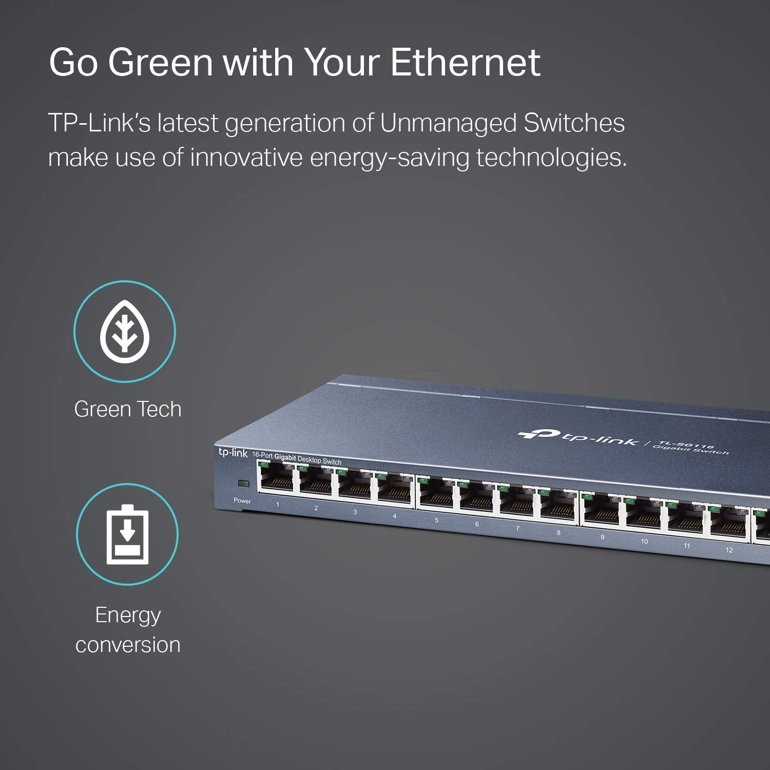 Tp-Link 16 Port Gigabit Ethernet Network Switch, Desktop/ Wall-Mount, Fanless, Sturdy Metal W/ Shielded Ports, Traffic Optimizat