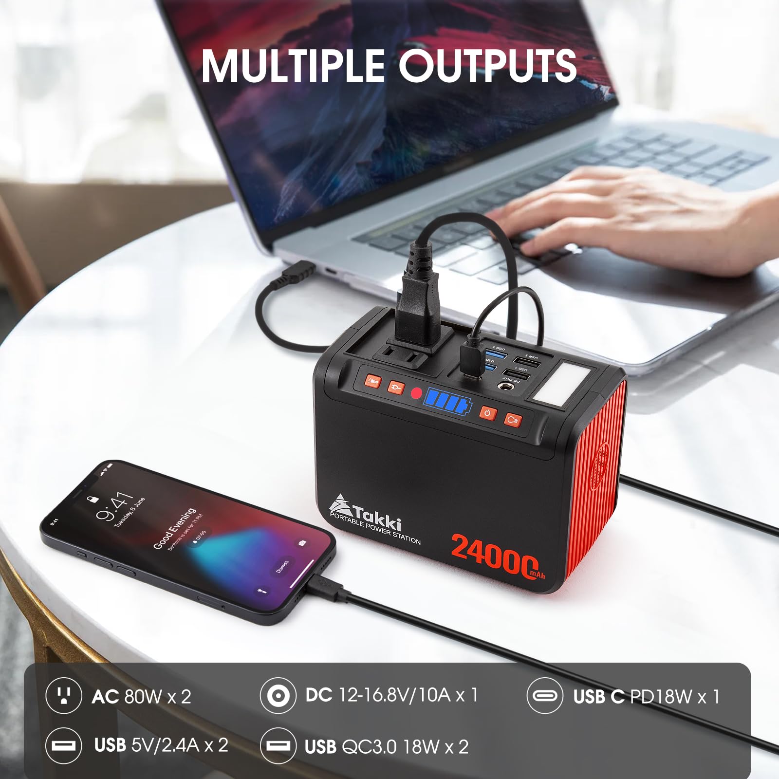 Takki 88Wh Portable Power Station With Carrying Case Bag, Camping Generator Lithium Battery With Peak 120W Ac Outlet Usb Ports F