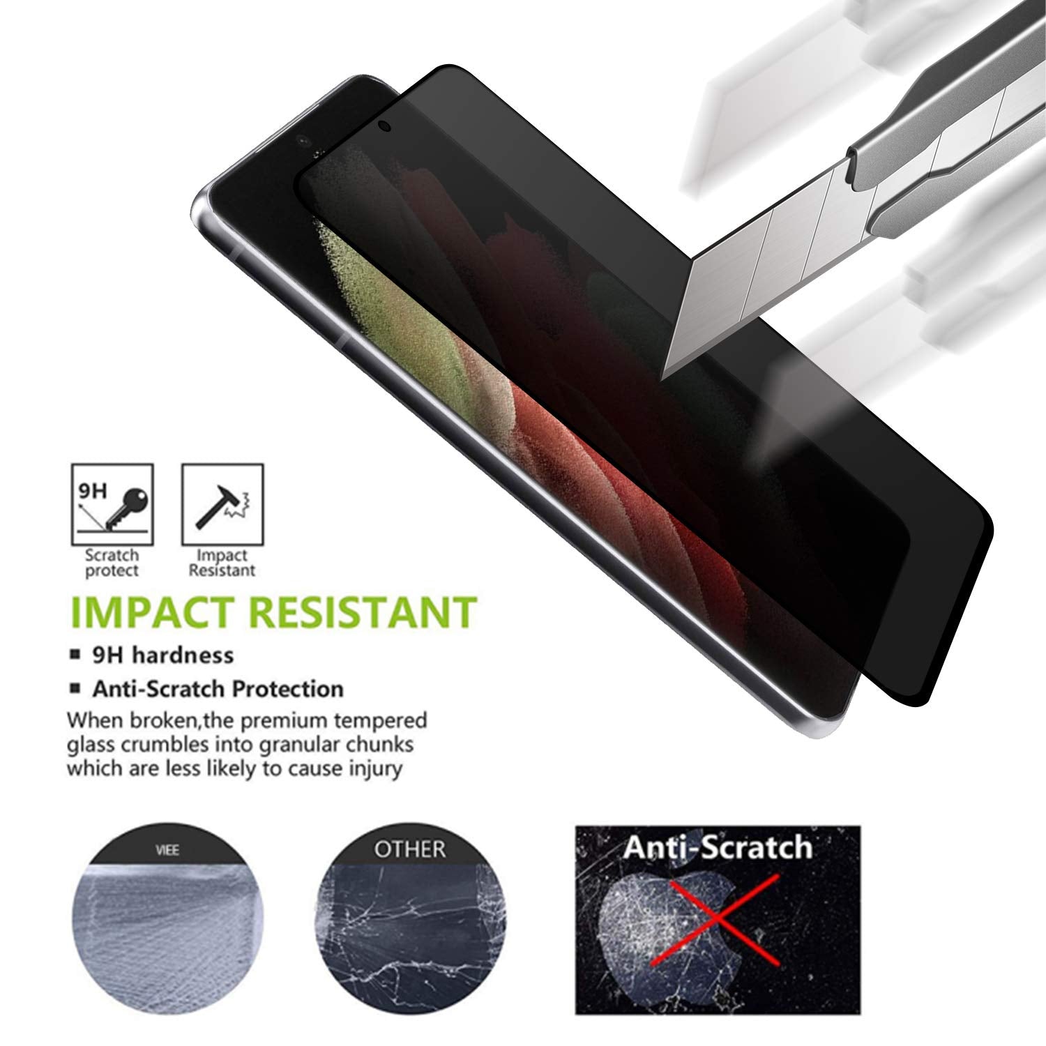 S21 Ultra Privacy Screen Protector   Anti Spy Fingerprint Resistant 9H Hardness Tempered Glass Guard For Samsung S21 Ultra 5G+ 6