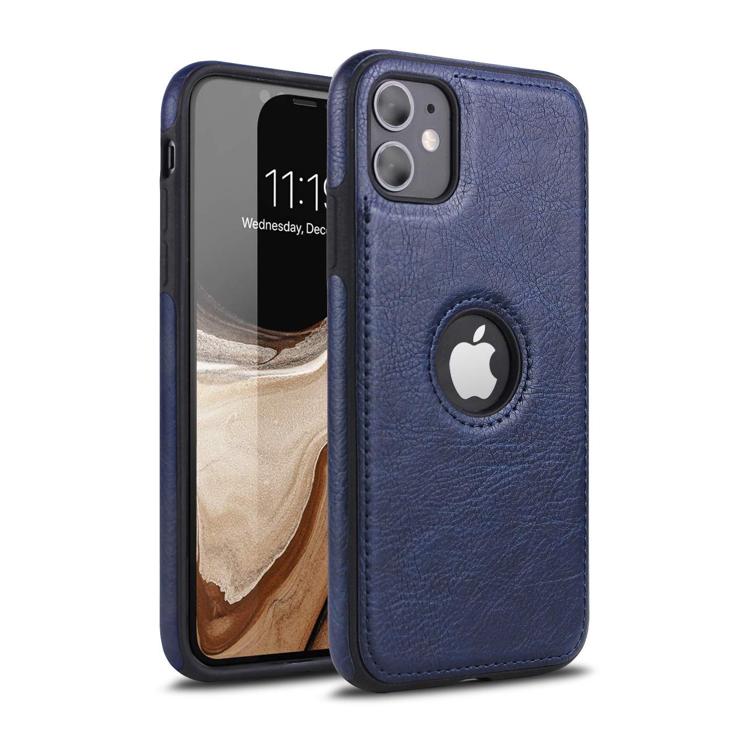 Topsem Retro Leather Case For Iphone 11 Anti Knock Back Cover Soft Tpu Business Shell Phone Case (Blue, For Iphone 11)