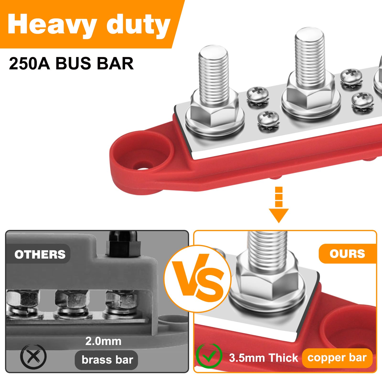 Yetlebox Power Distribution Block 12V 250A Bus Bar 4 X 5/16'' Stud Marine, 6 X #8 Screws Terminals Block (Pair   Red & Black)