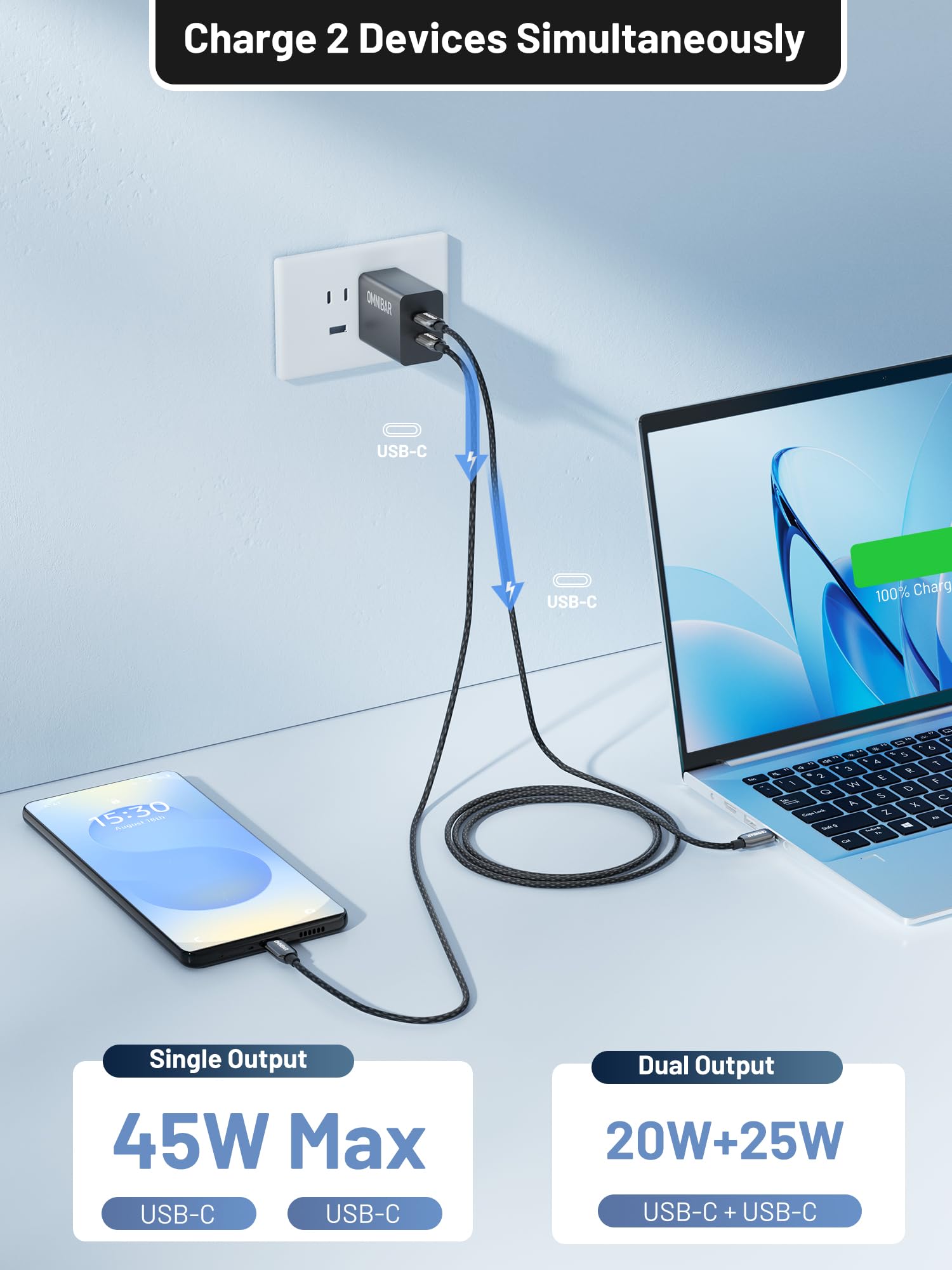 45W Samsung Super Fast Charger Usb C Supports Samsung Super Fast Charging, Foldable Gan Pps Fast Dual Port Wall Charger For S25/